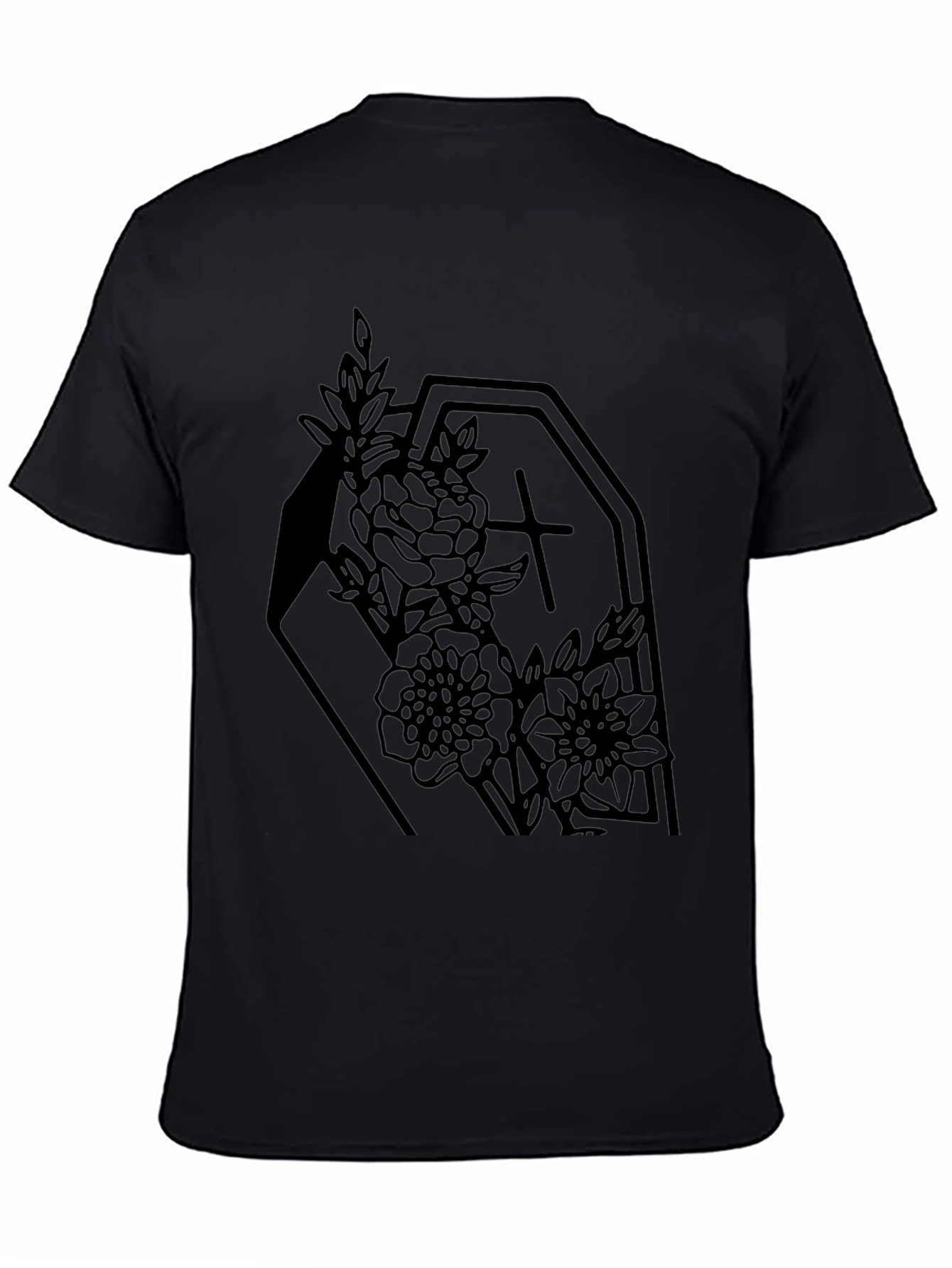 Gothic Floral Coffin Graphic Tee - Black