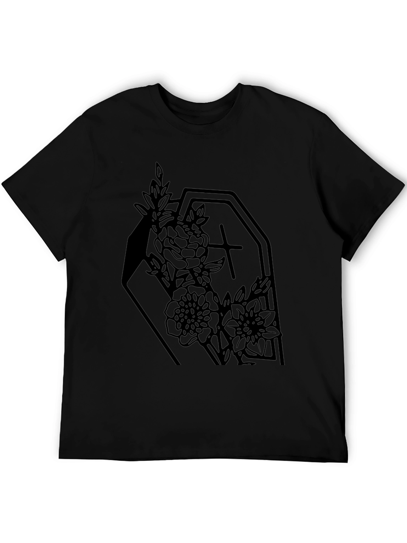 Gothic Floral Coffin Graphic Tee - Black