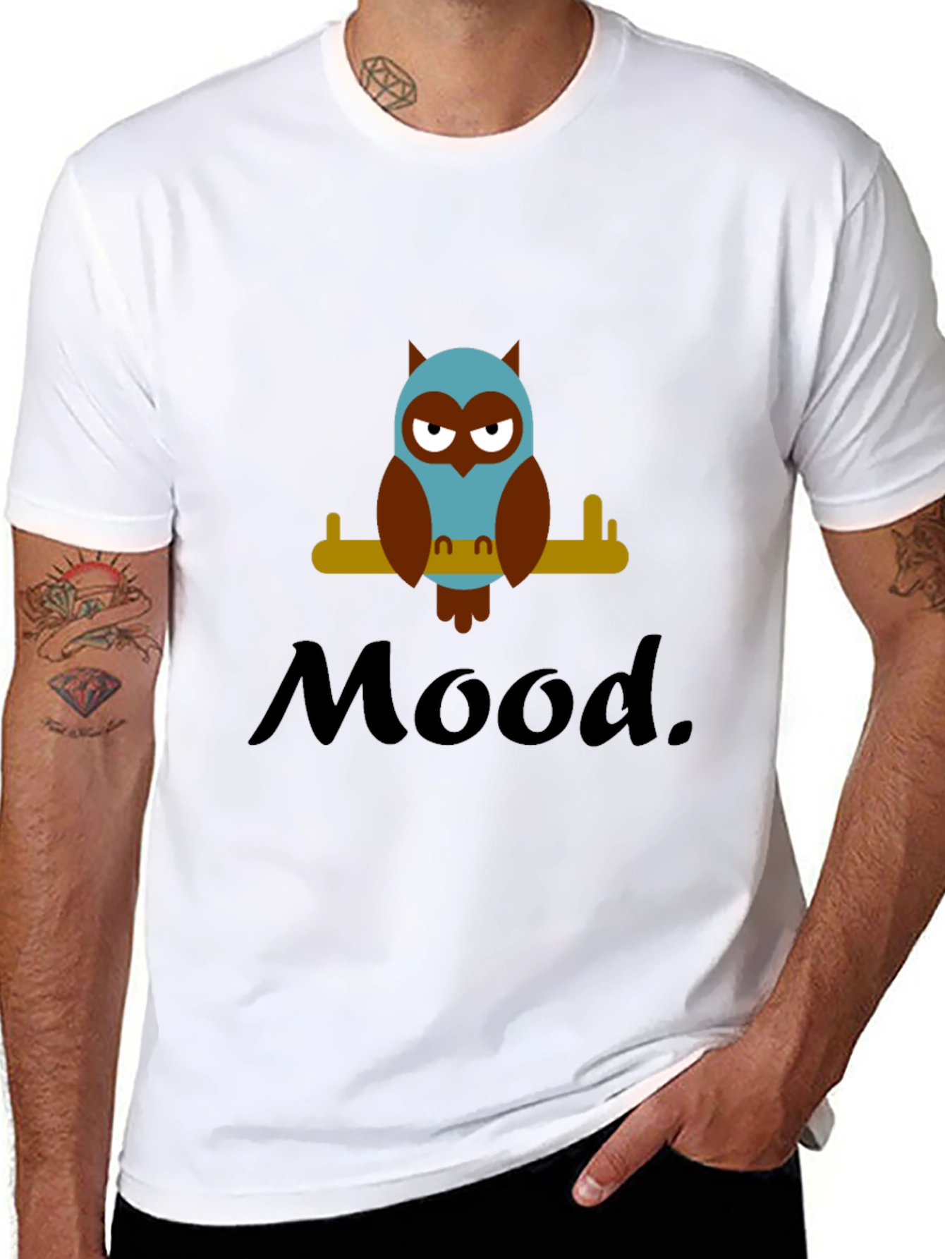 Mood Owl Graphic Tee - Unisex Black Cotton T-Shirt