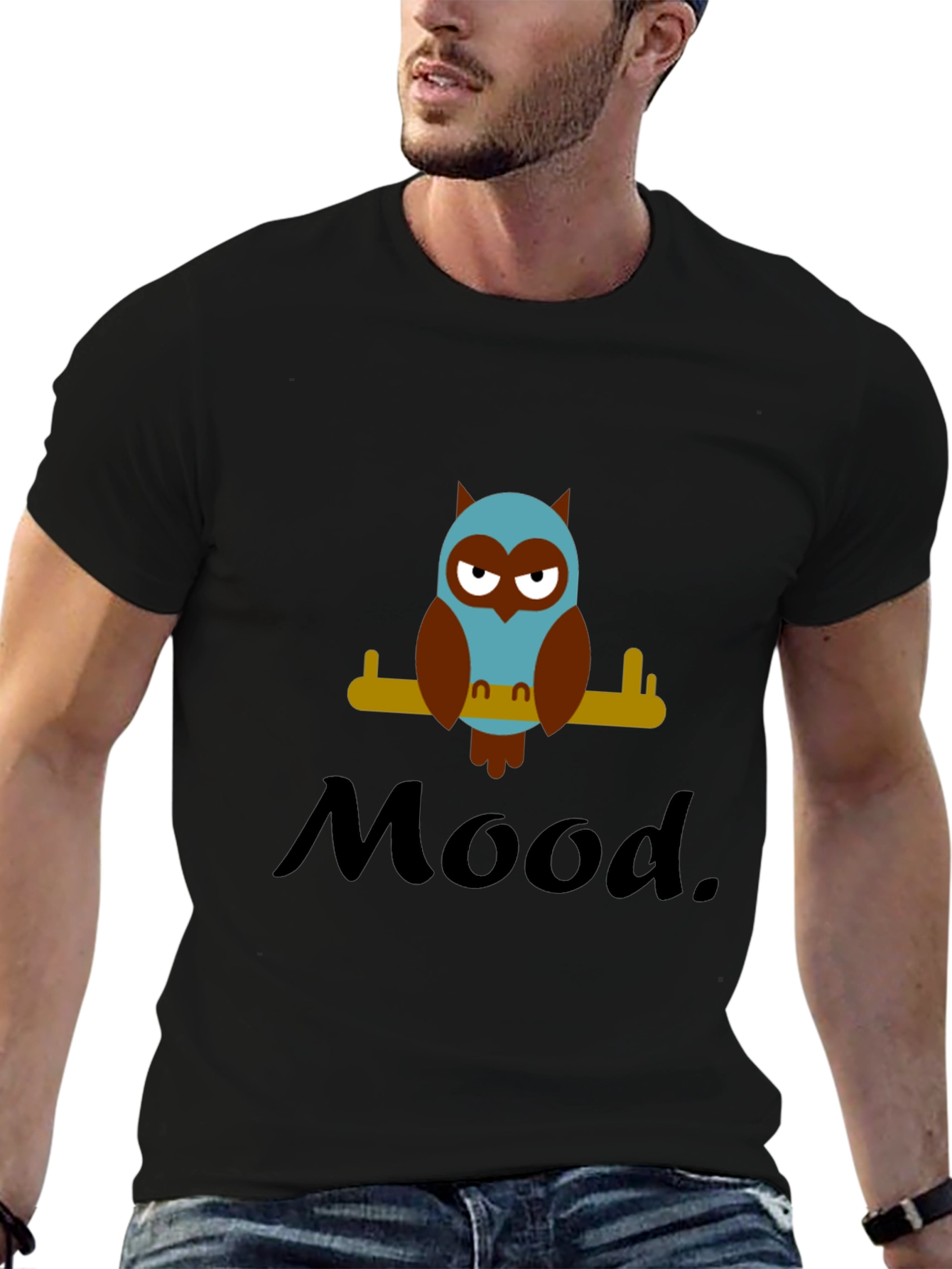 Mood Owl Graphic Tee - Unisex Black Cotton T-Shirt