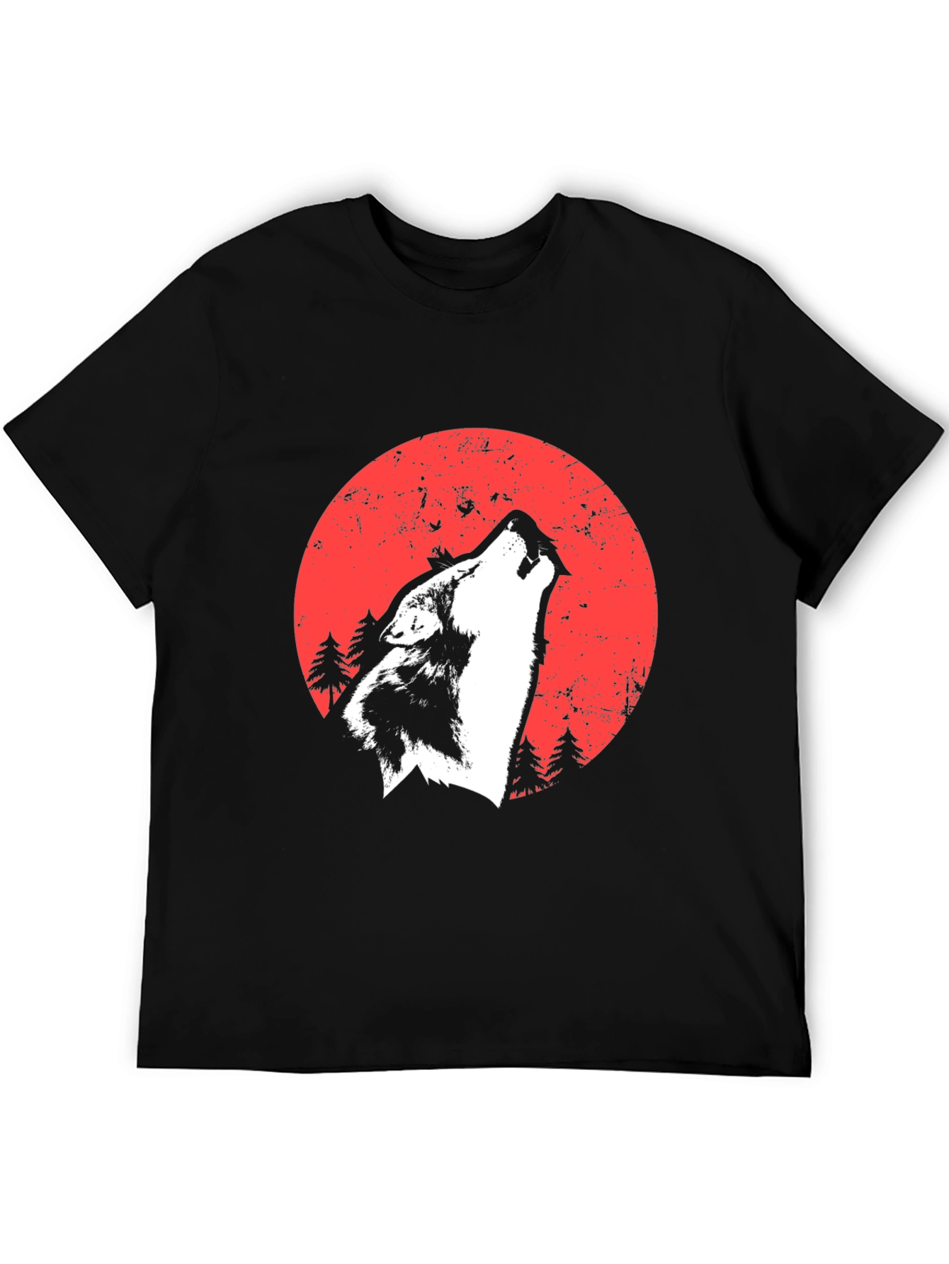 Wolf Howling Moon Graphic Tee - Black Cotton Blend
