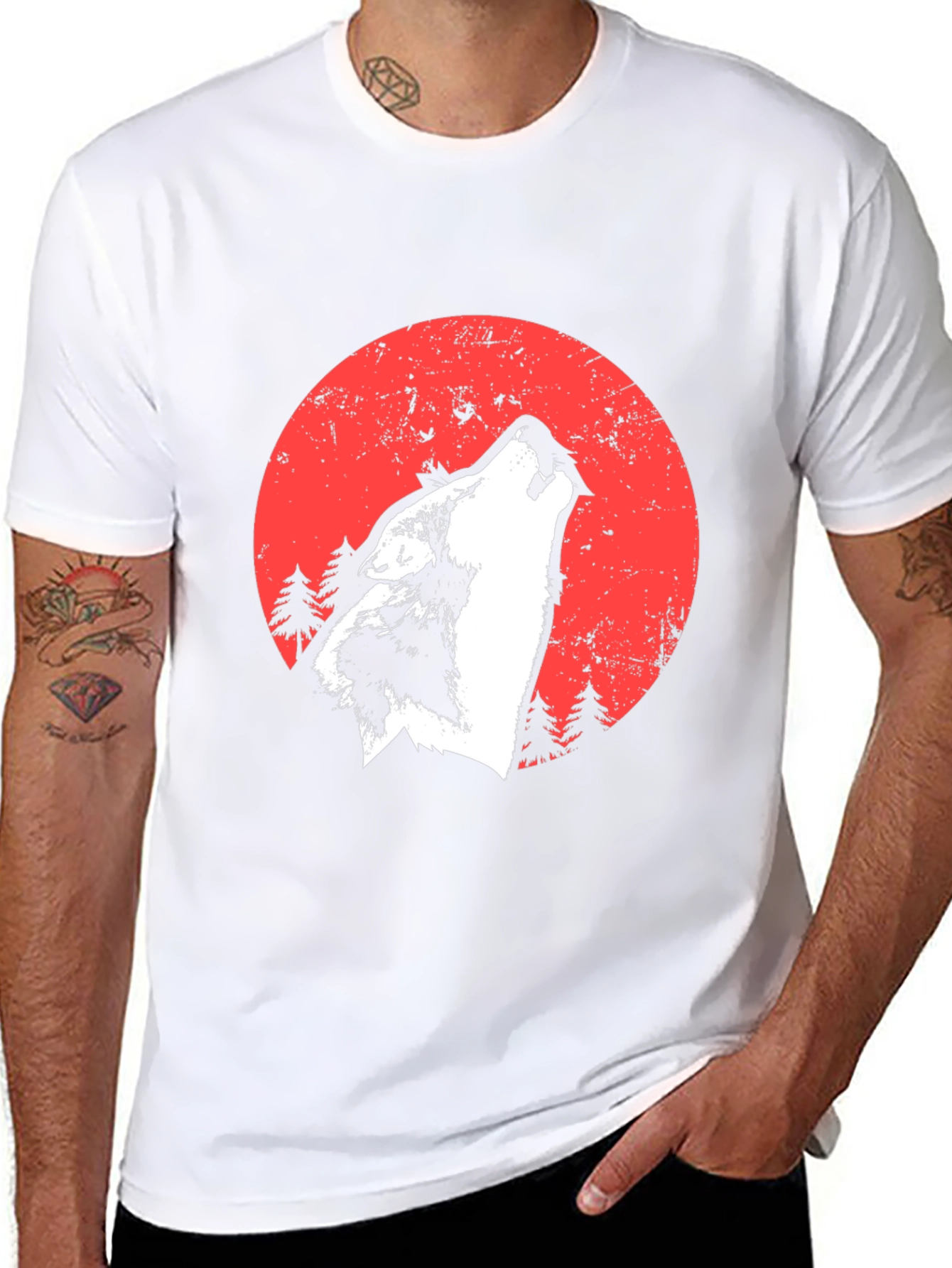 Wolf Howling Moon Graphic Tee - Black Cotton Blend