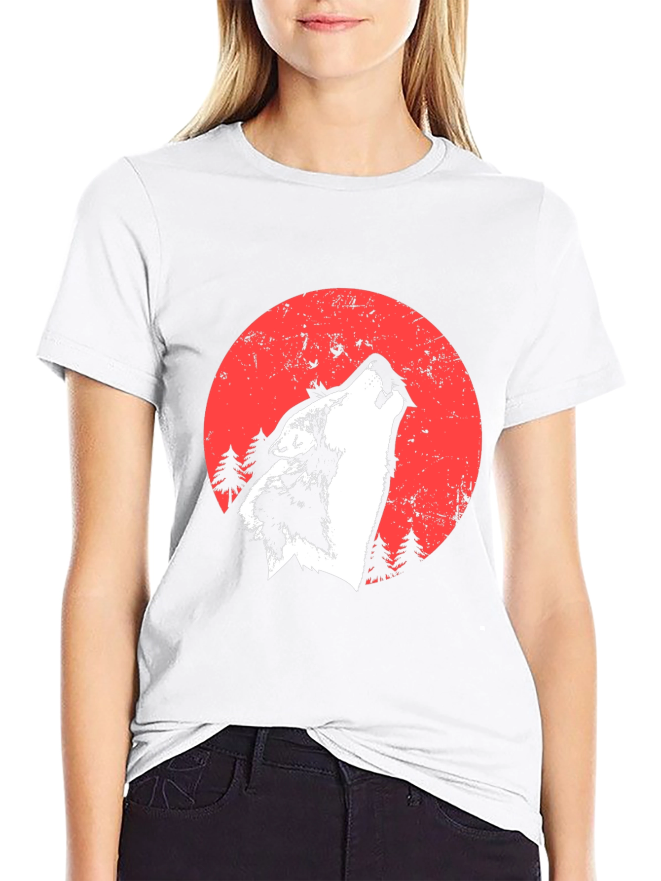 Wolf Howling Moon Graphic Tee - Black Cotton Blend