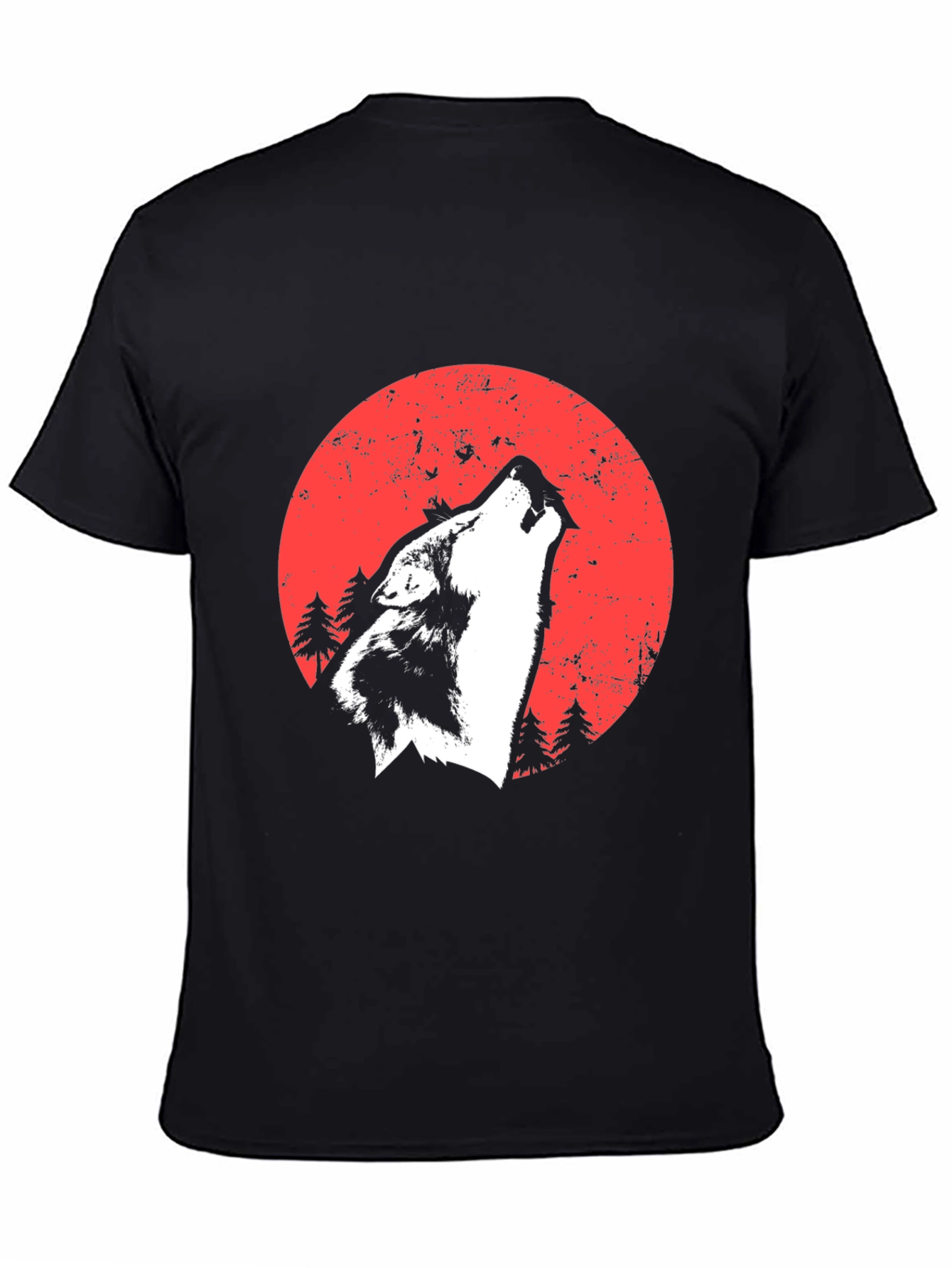 Wolf Howling Moon Graphic Tee - Black Cotton Blend