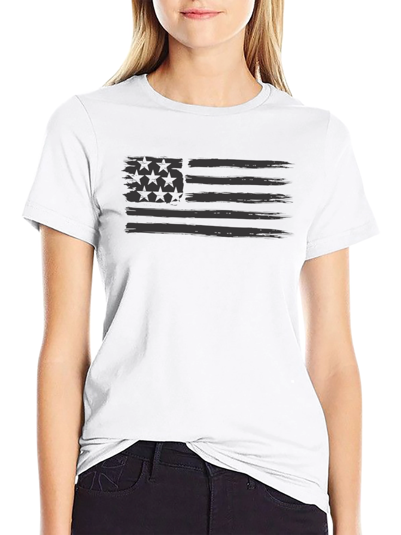 Distressed American Flag Graphic T-Shirt - Black
