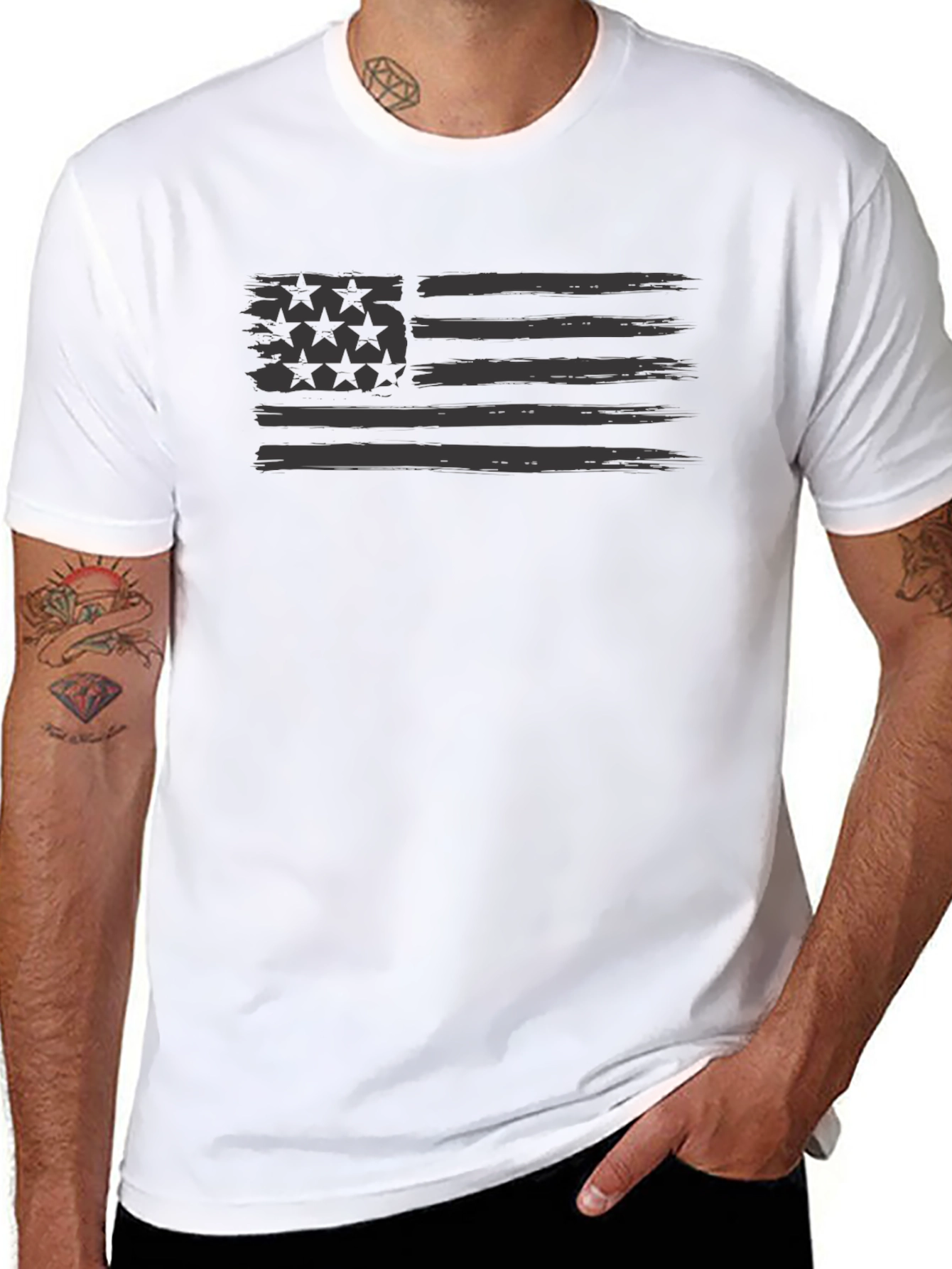Distressed American Flag Graphic T-Shirt - Black