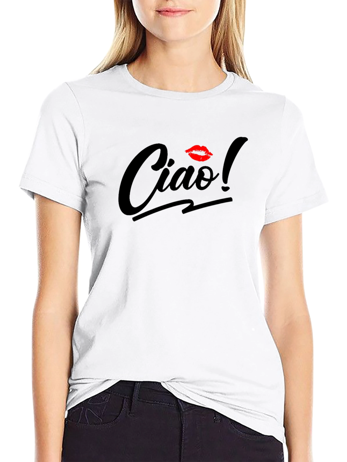 Ciao! Black T-Shirt with Kiss Accent