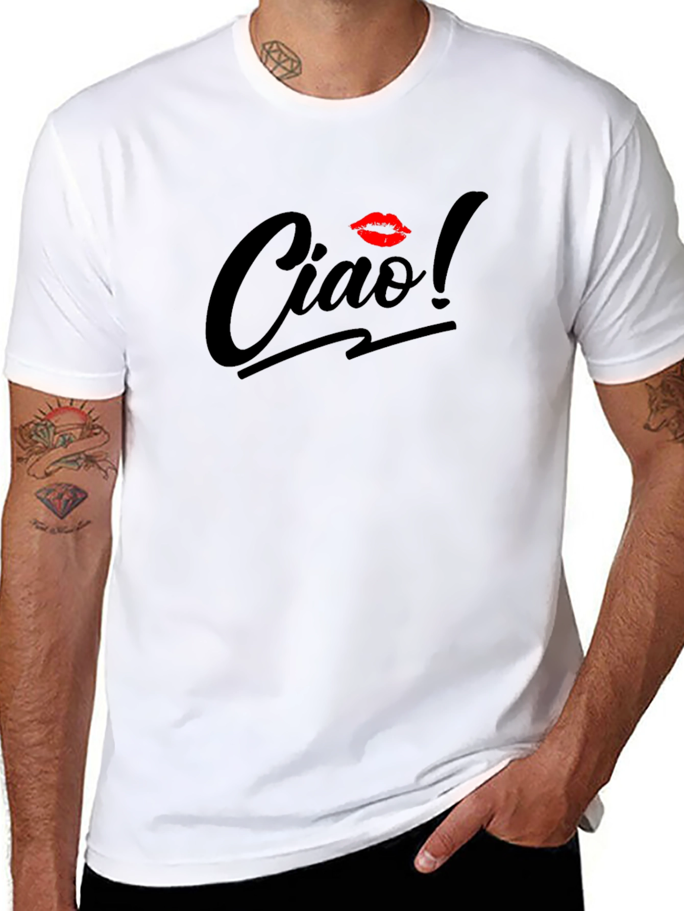 Ciao! Black T-Shirt with Kiss Accent