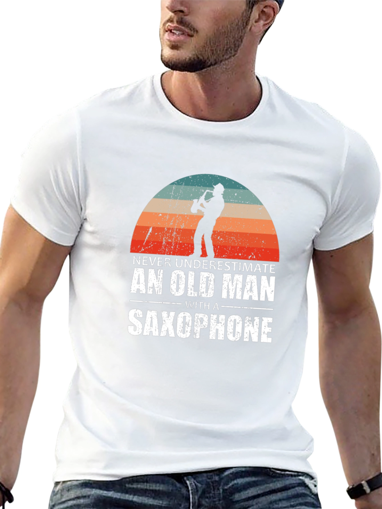 Old Man Saxophone Graphic Tee - Music Lover T-Shirt