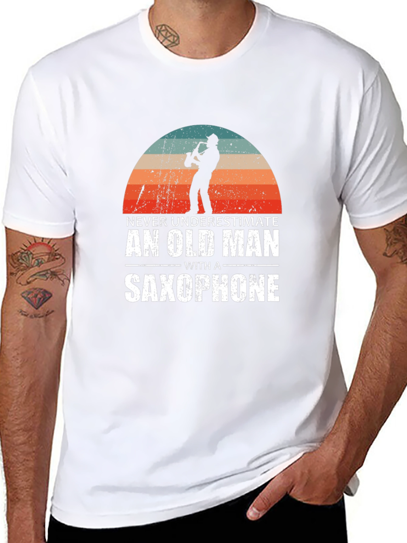 Old Man Saxophone Graphic Tee - Music Lover T-Shirt