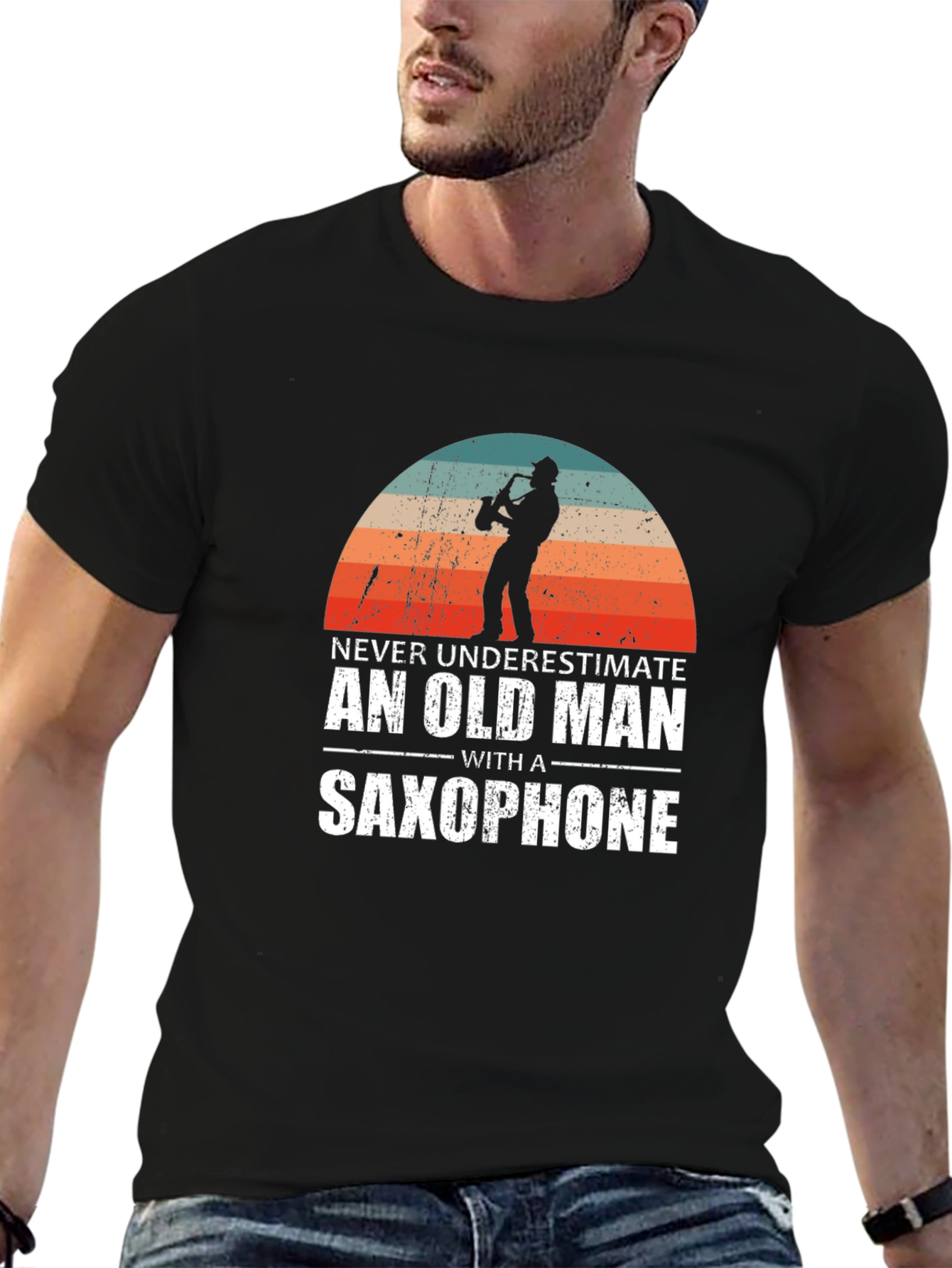 Old Man Saxophone Graphic Tee - Music Lover T-Shirt