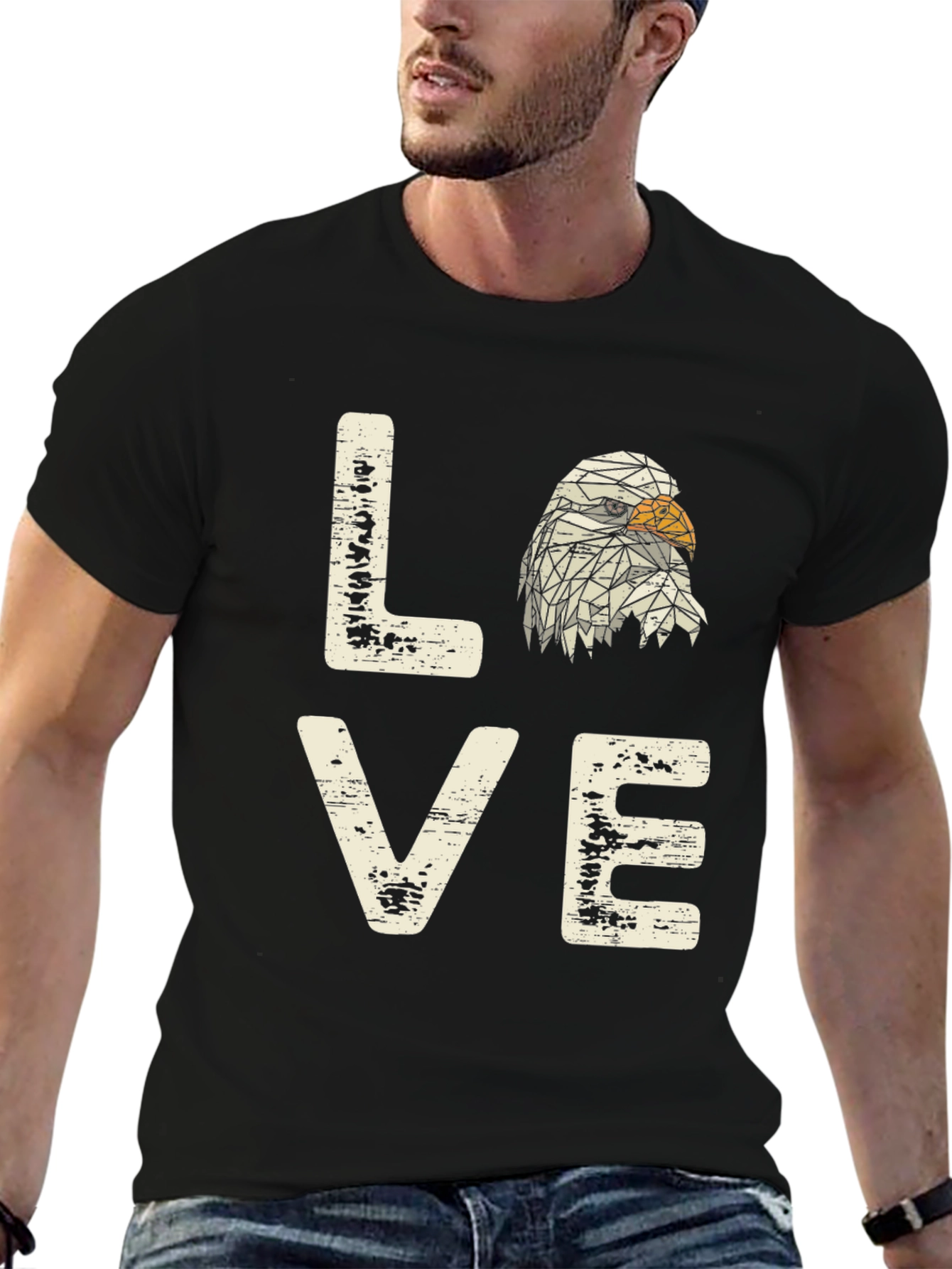 Love Eagle Graphic Print Mens Tee - Black