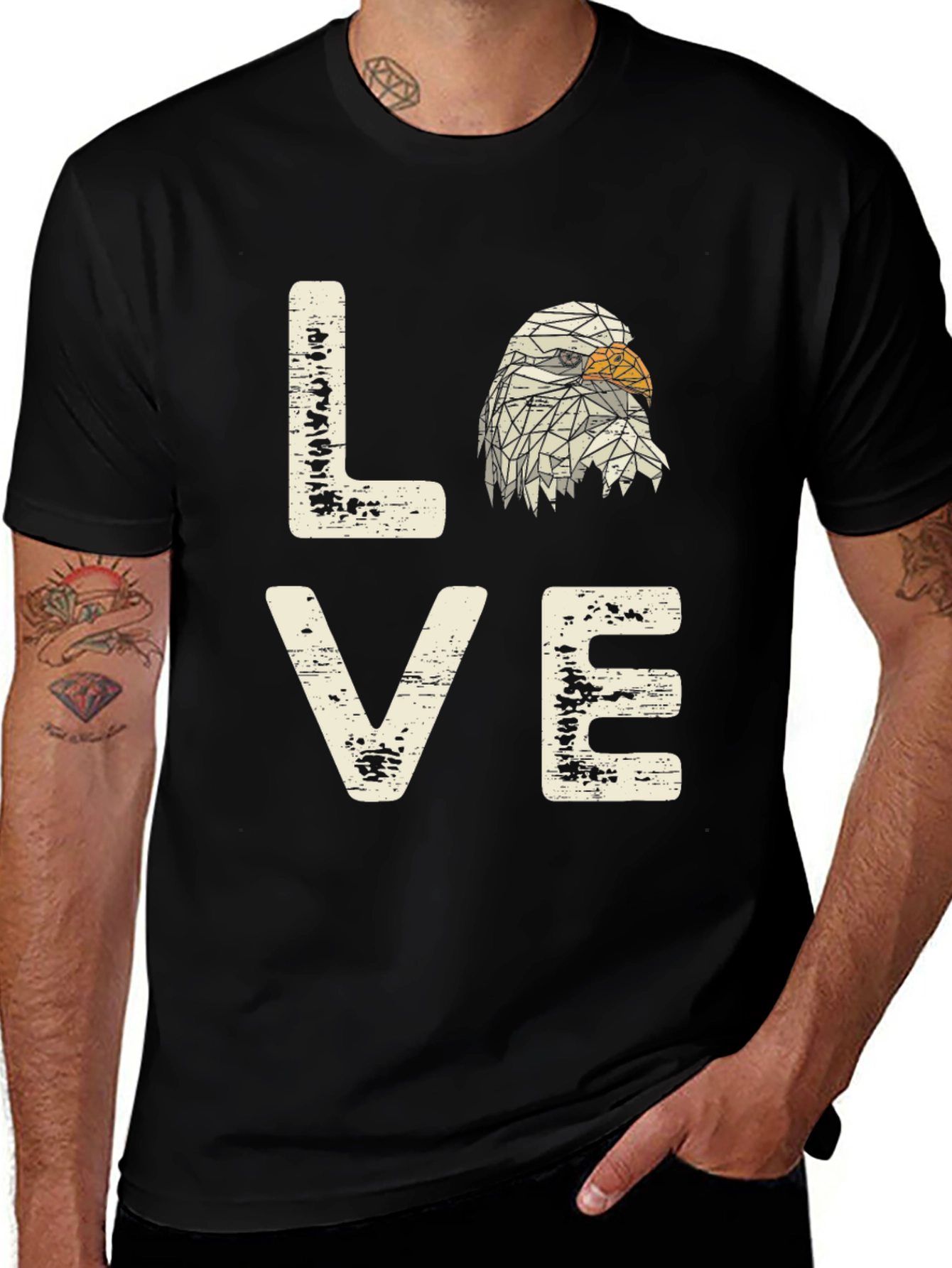 Love Eagle Graphic Print Mens Tee - Black