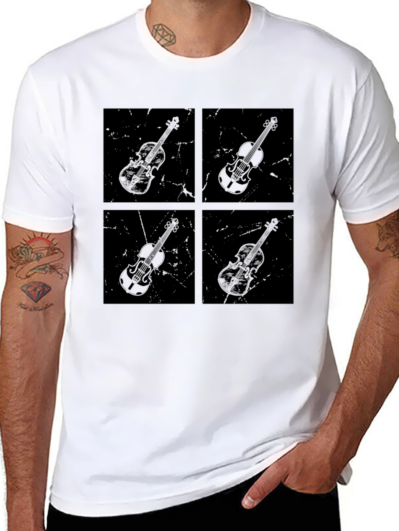 Musicians Violin Graphic T-Shirt - Black