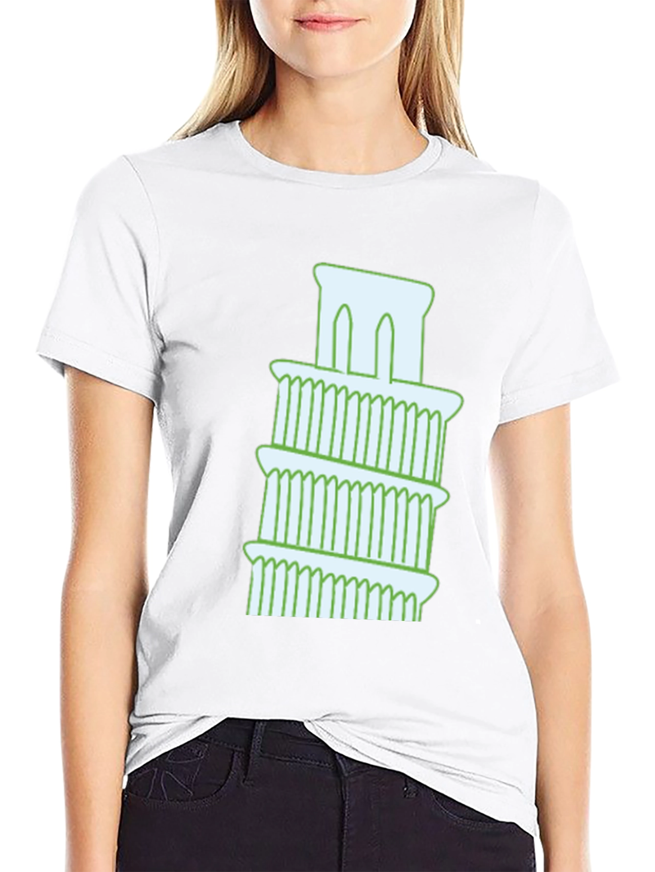 Leaning Tower Graphic Tee - Black Cotton T-Shirt