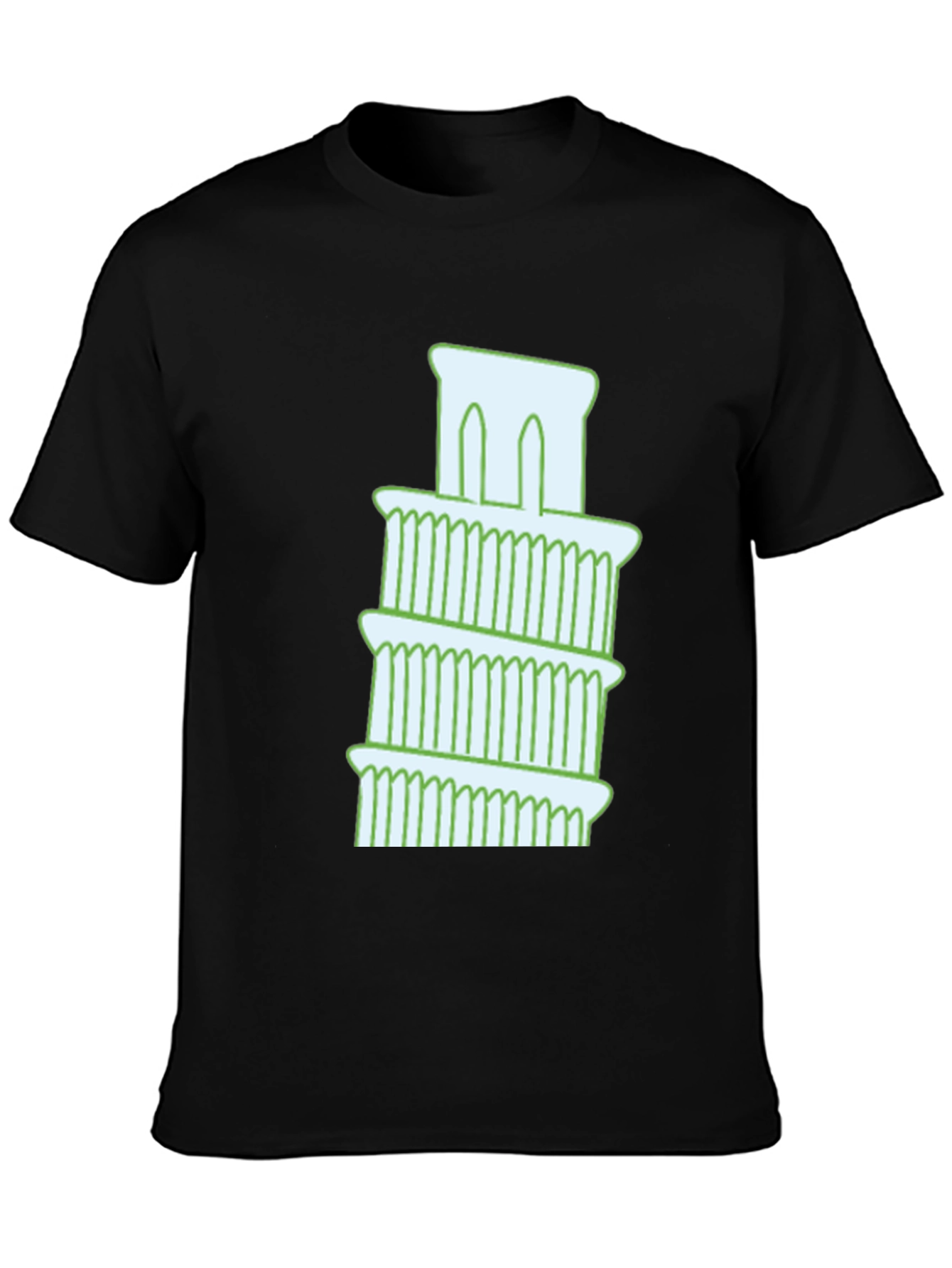 Leaning Tower Graphic Tee - Black Cotton T-Shirt