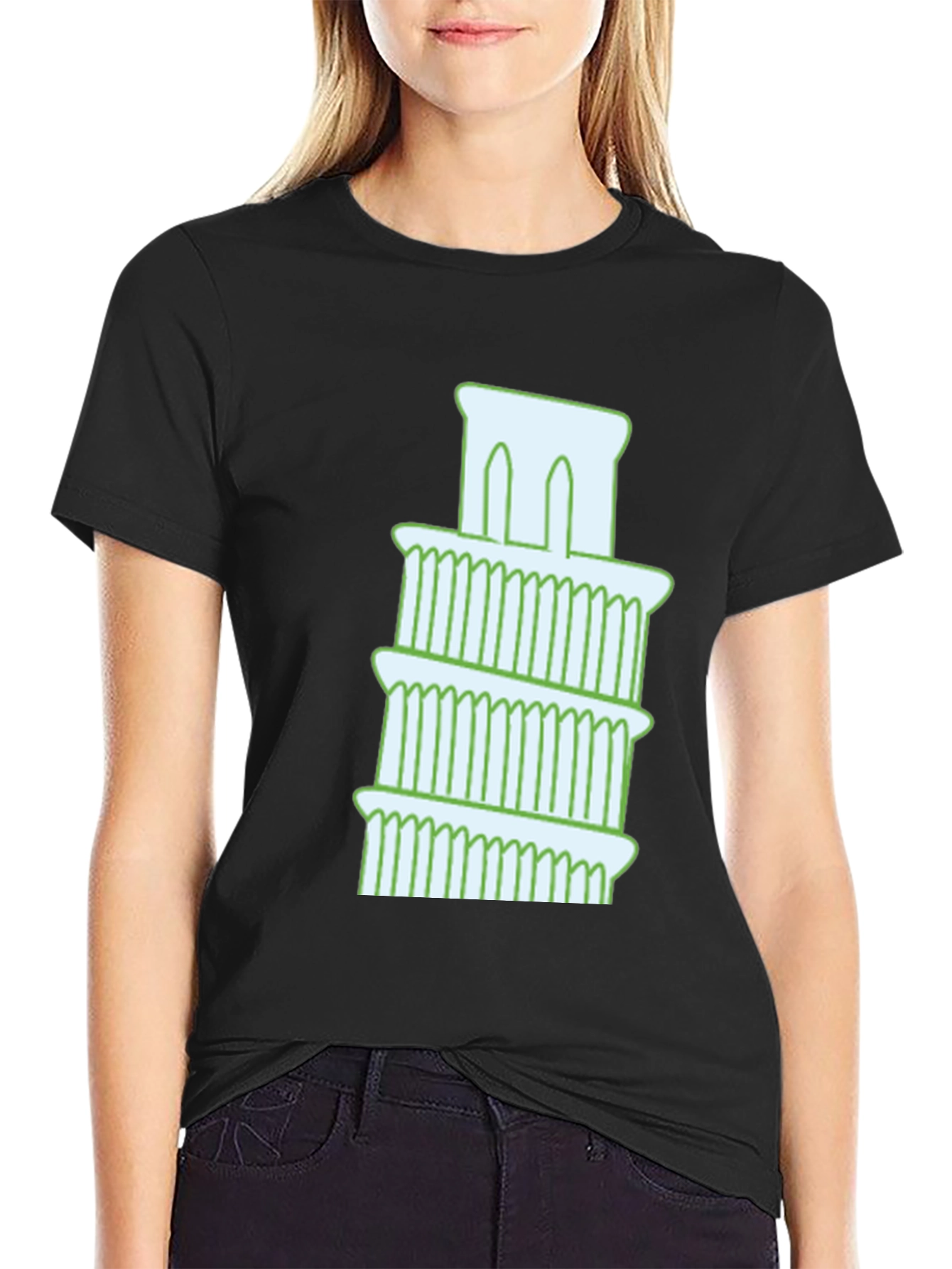 Leaning Tower Graphic Tee - Black Cotton T-Shirt