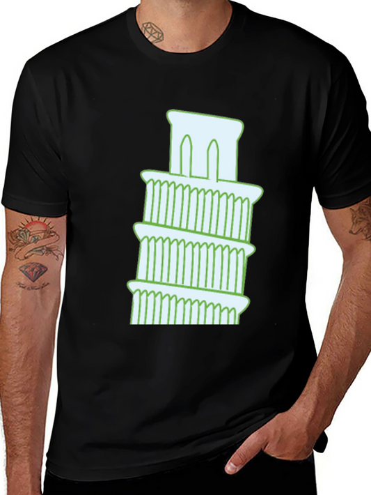 Leaning Tower Graphic Tee - Black Cotton T-Shirt
