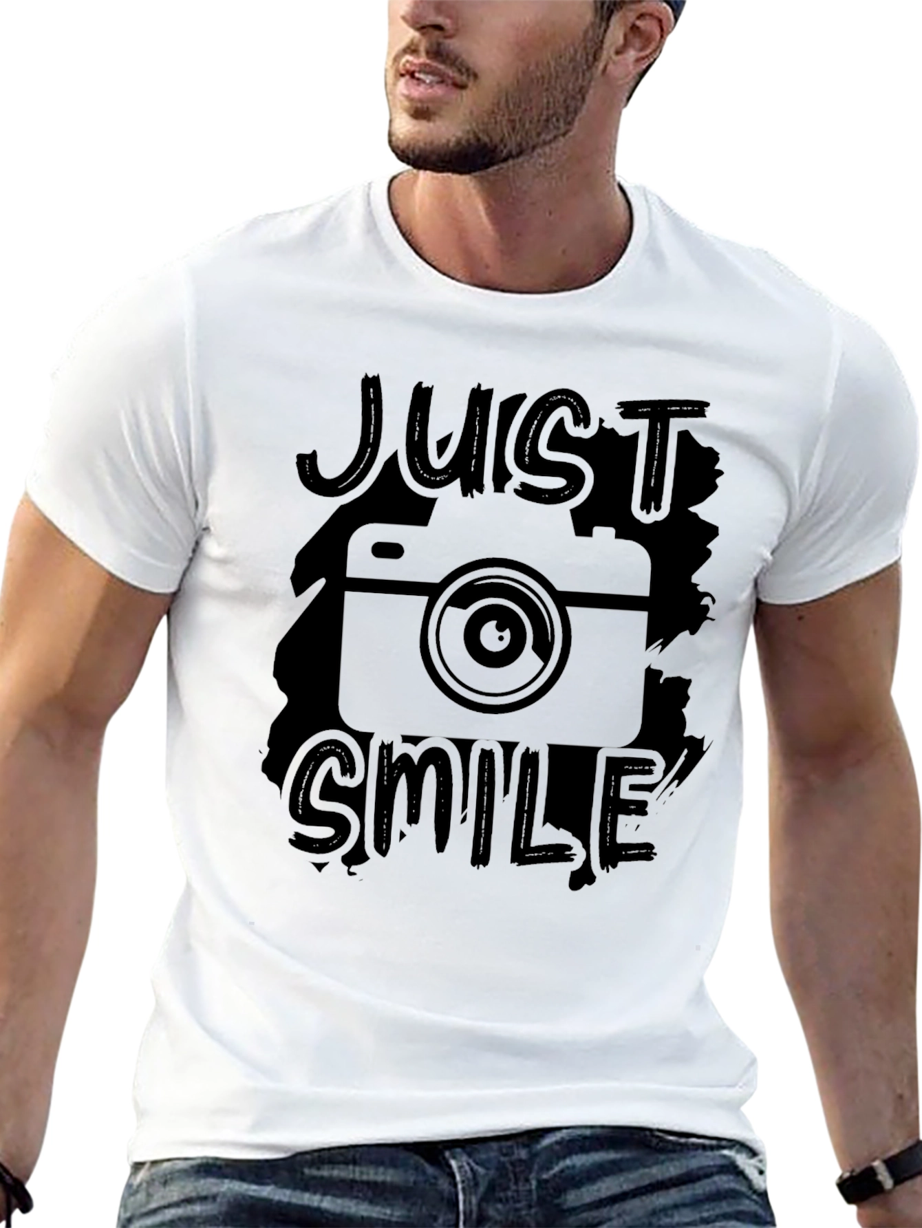 Just Smile Camera Graphic Print Black T-Shirt