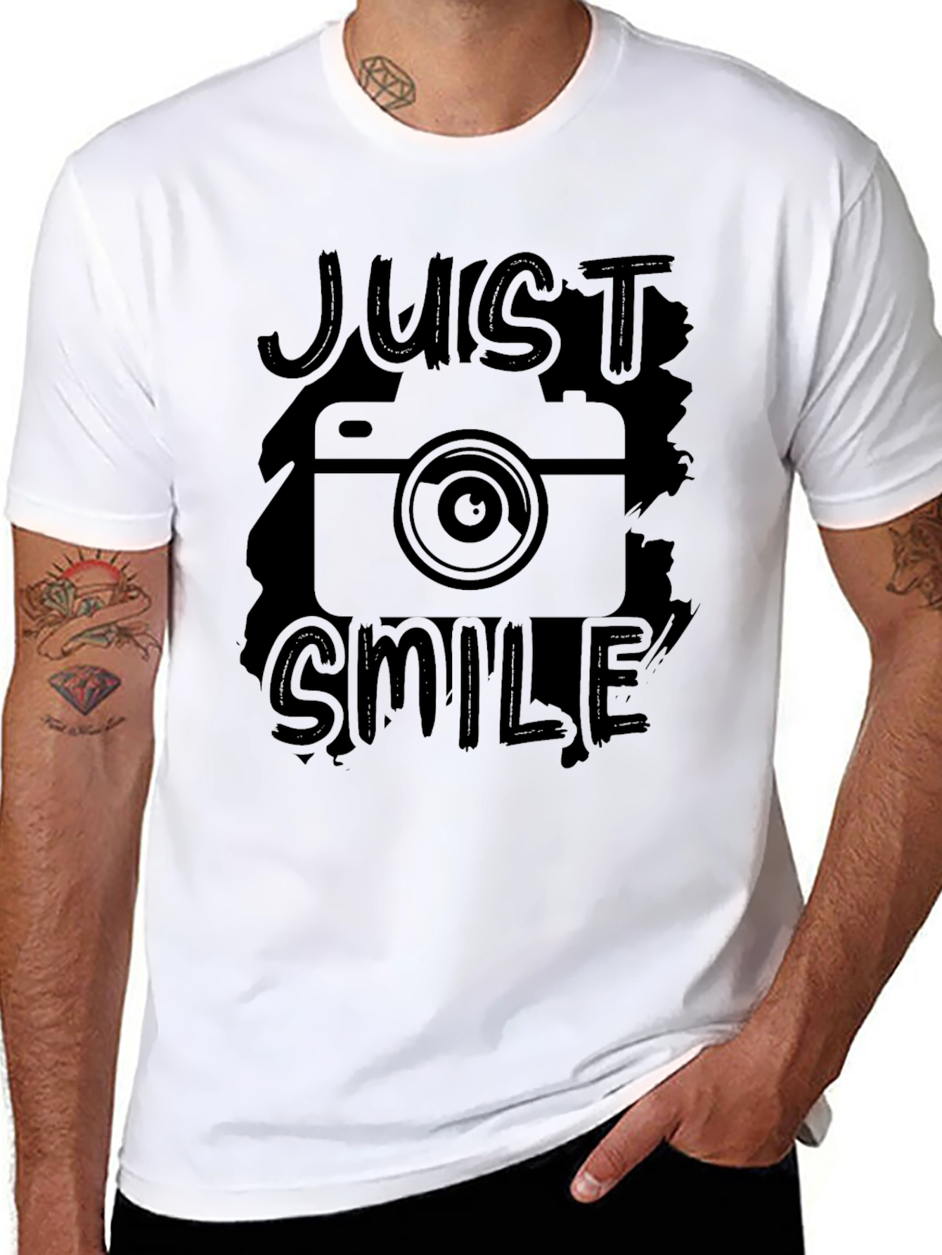 Just Smile Camera Graphic Print Black T-Shirt