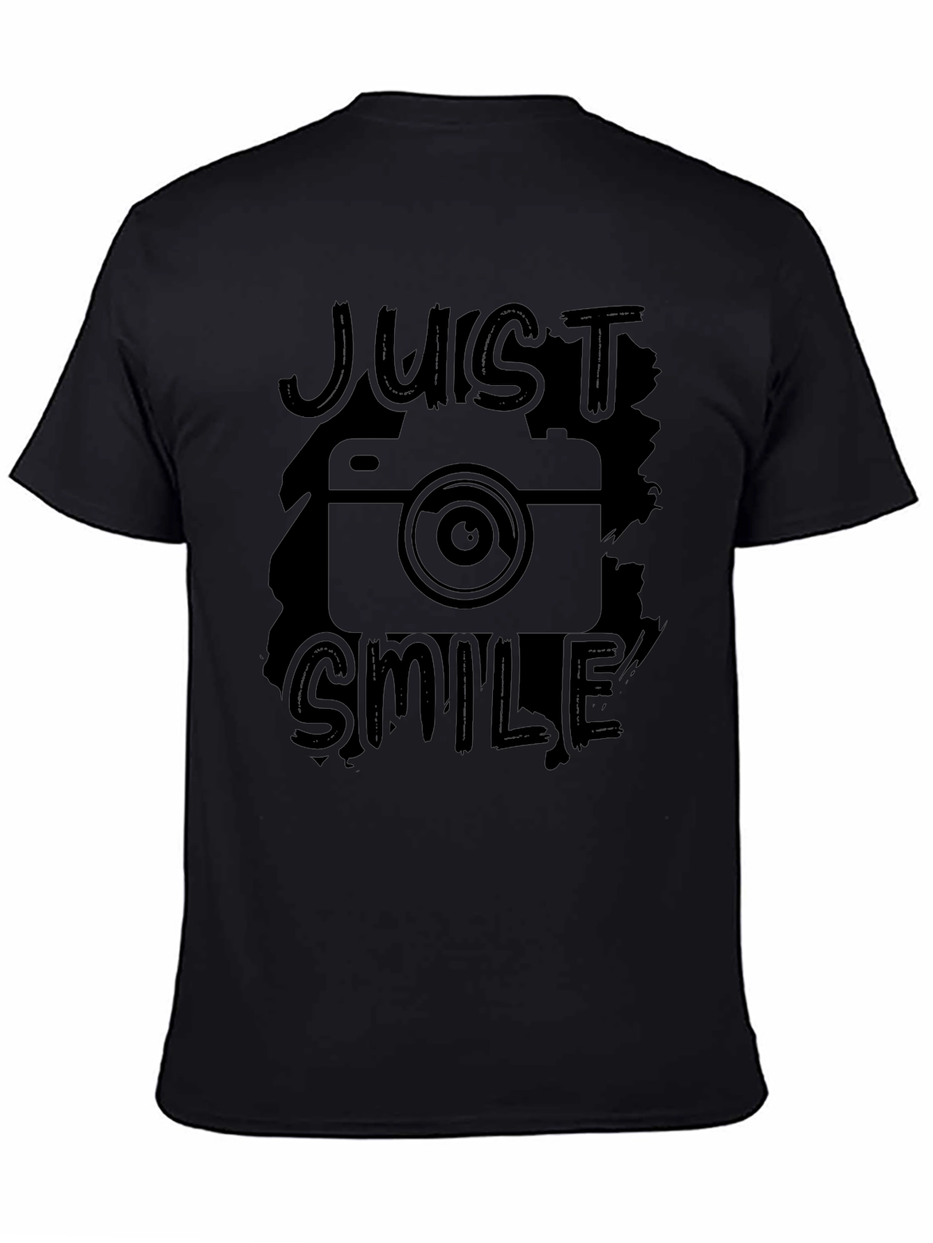Just Smile Camera Graphic Print Black T-Shirt