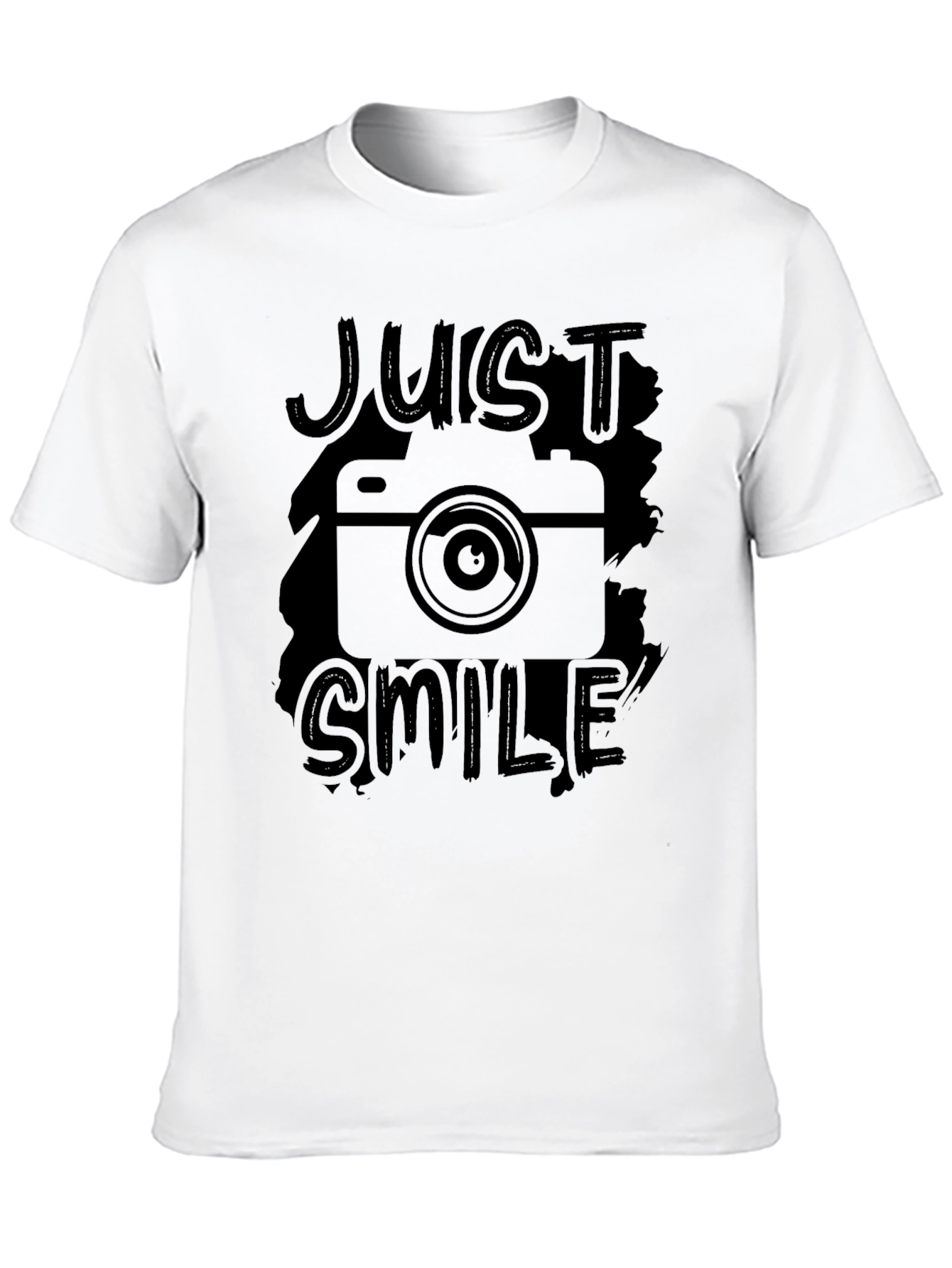 Just Smile Camera Graphic Print Black T-Shirt