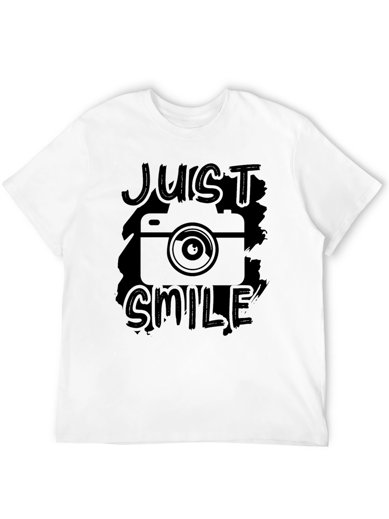 Just Smile Camera Graphic Print Black T-Shirt