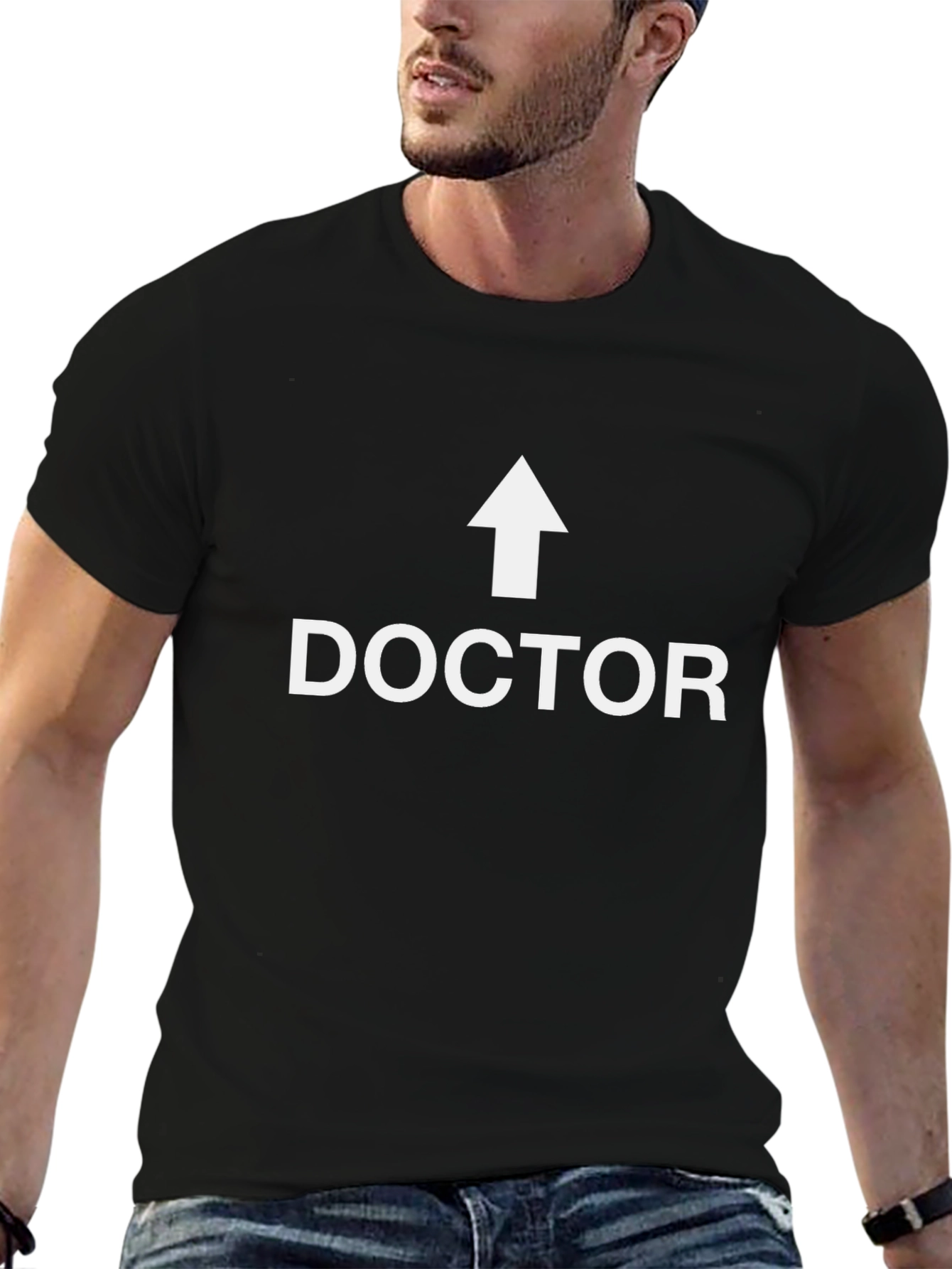 Funny Doctor Arrow Pointing Up Black T-Shirt