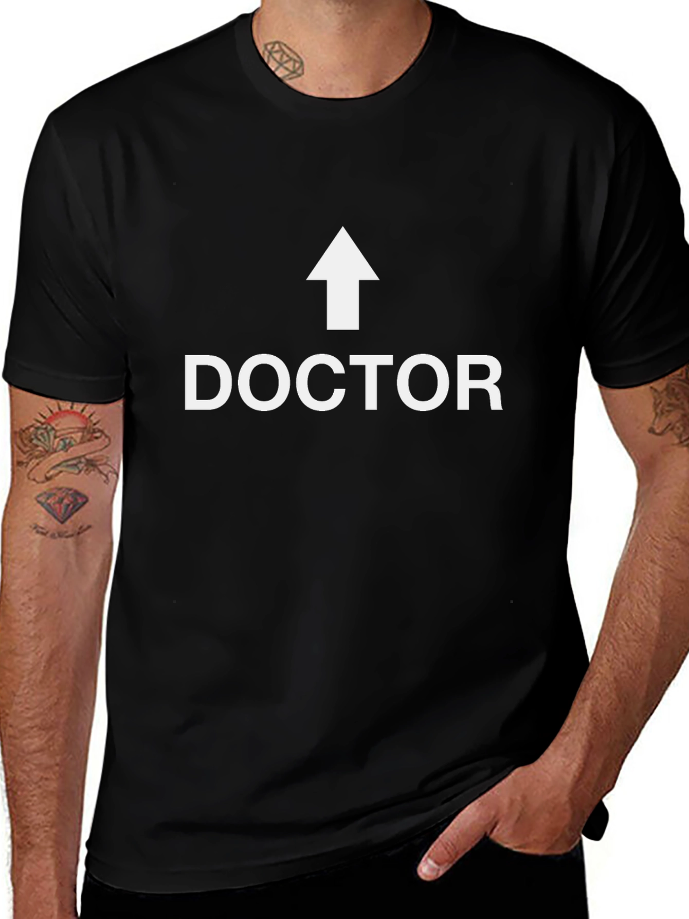 Funny Doctor Arrow Pointing Up Black T-Shirt