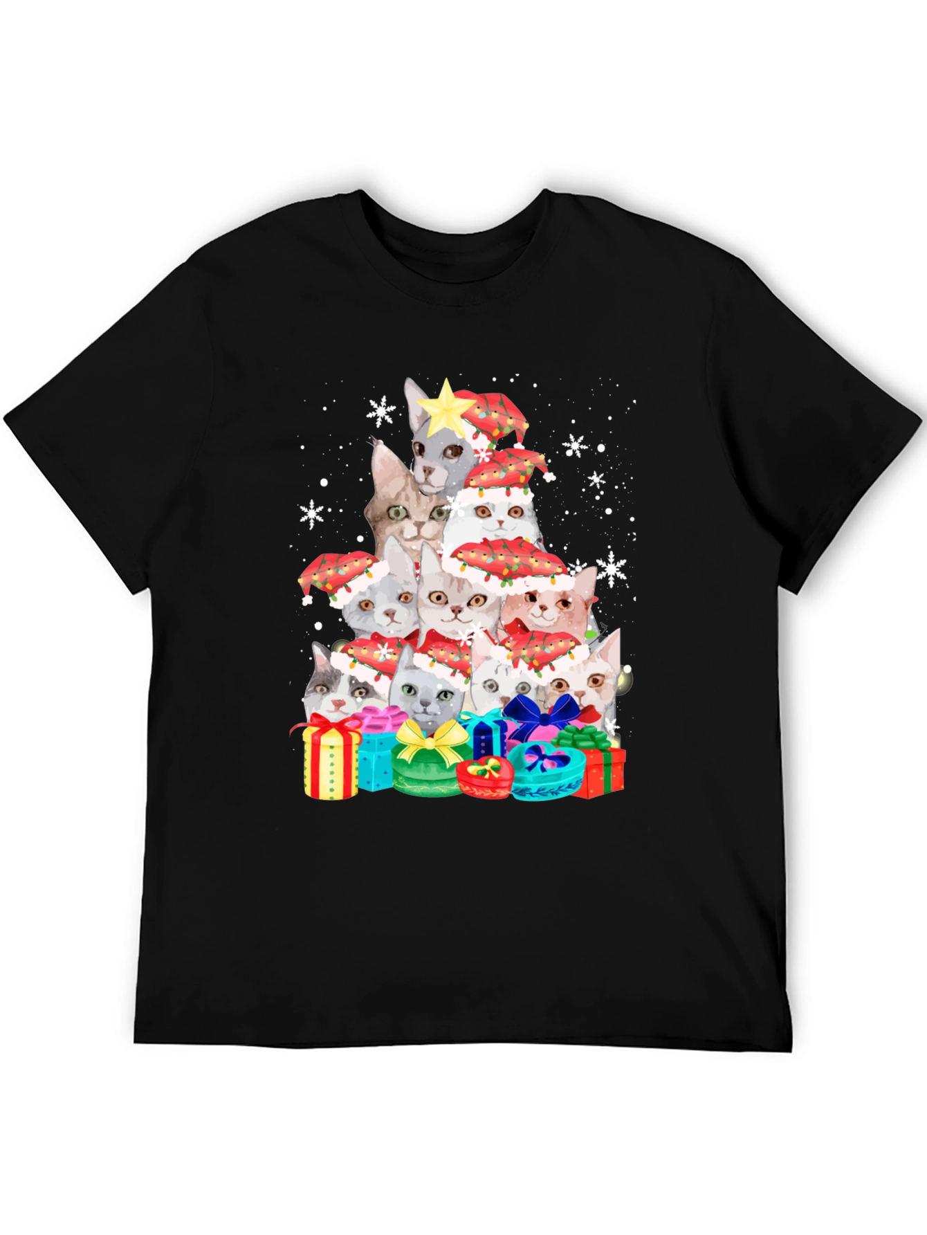 Festive Cat Christmas Tree Graphic Tee