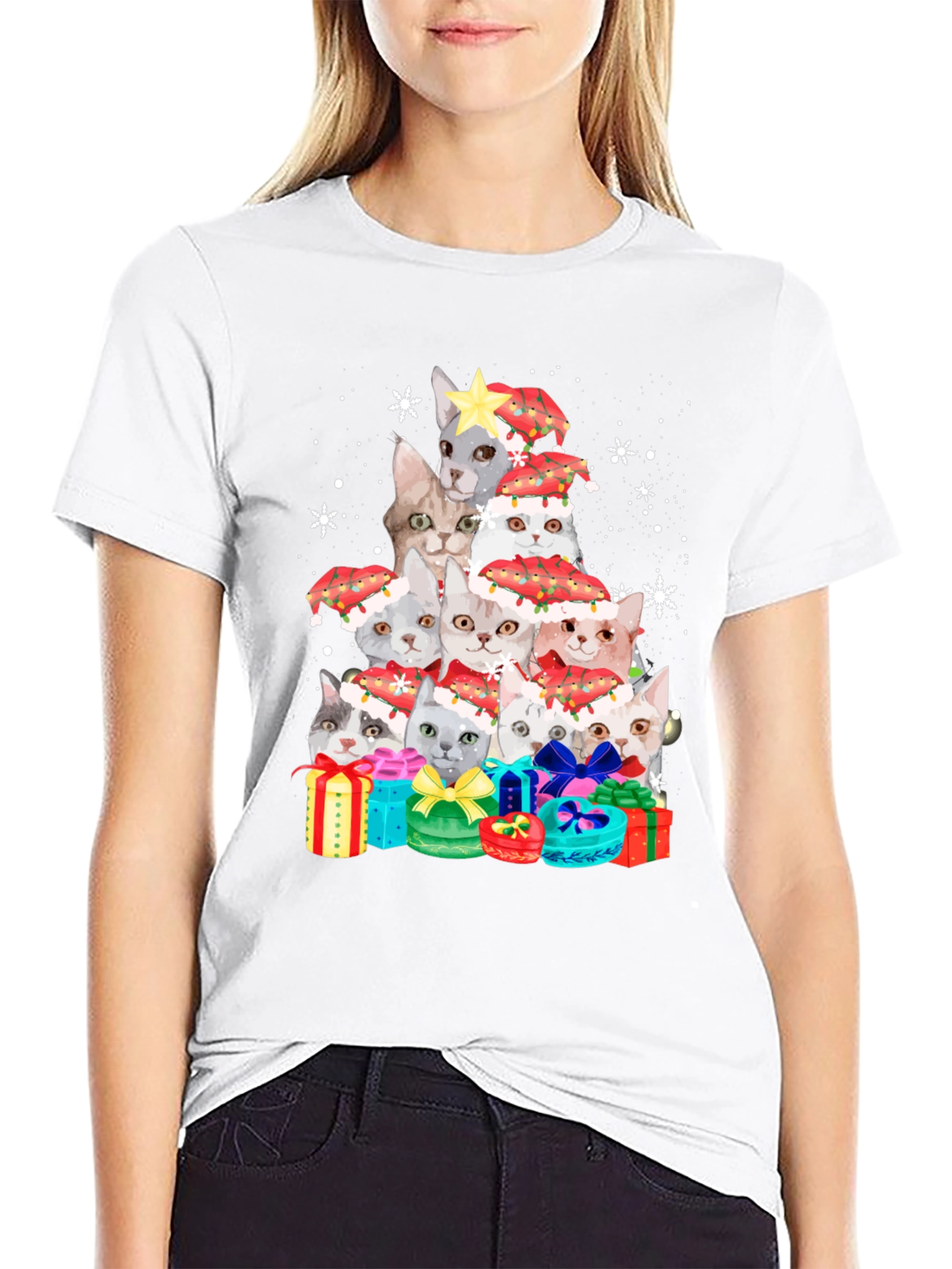 Festive Cat Christmas Tree Graphic Tee