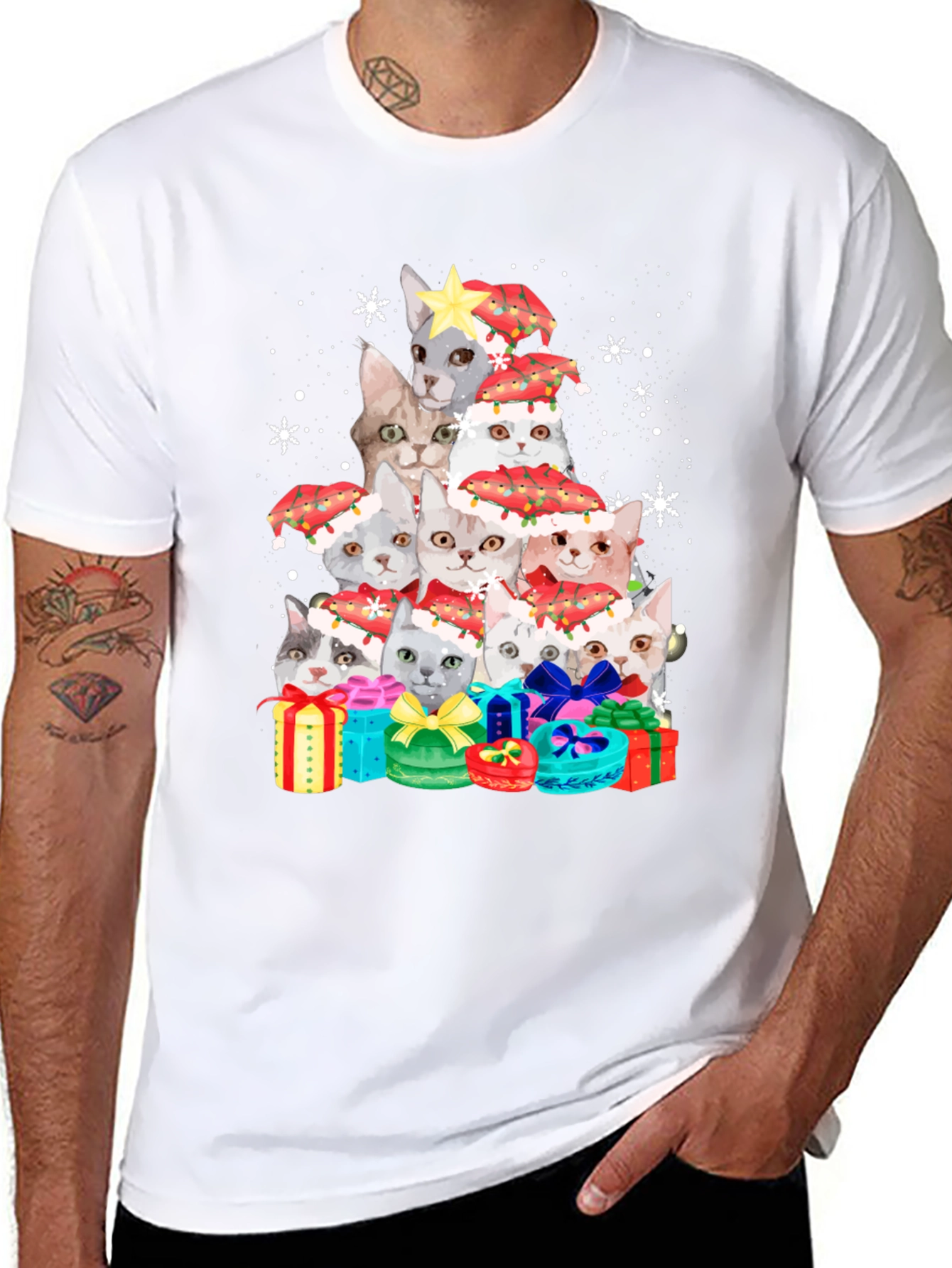 Festive Cat Christmas Tree Graphic Tee
