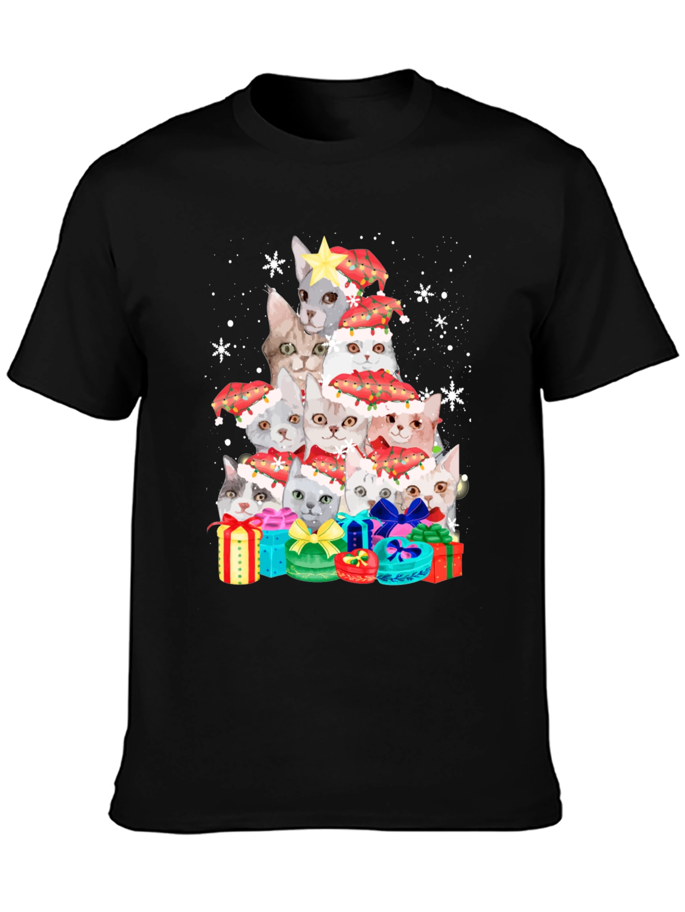 Festive Cat Christmas Tree Graphic Tee
