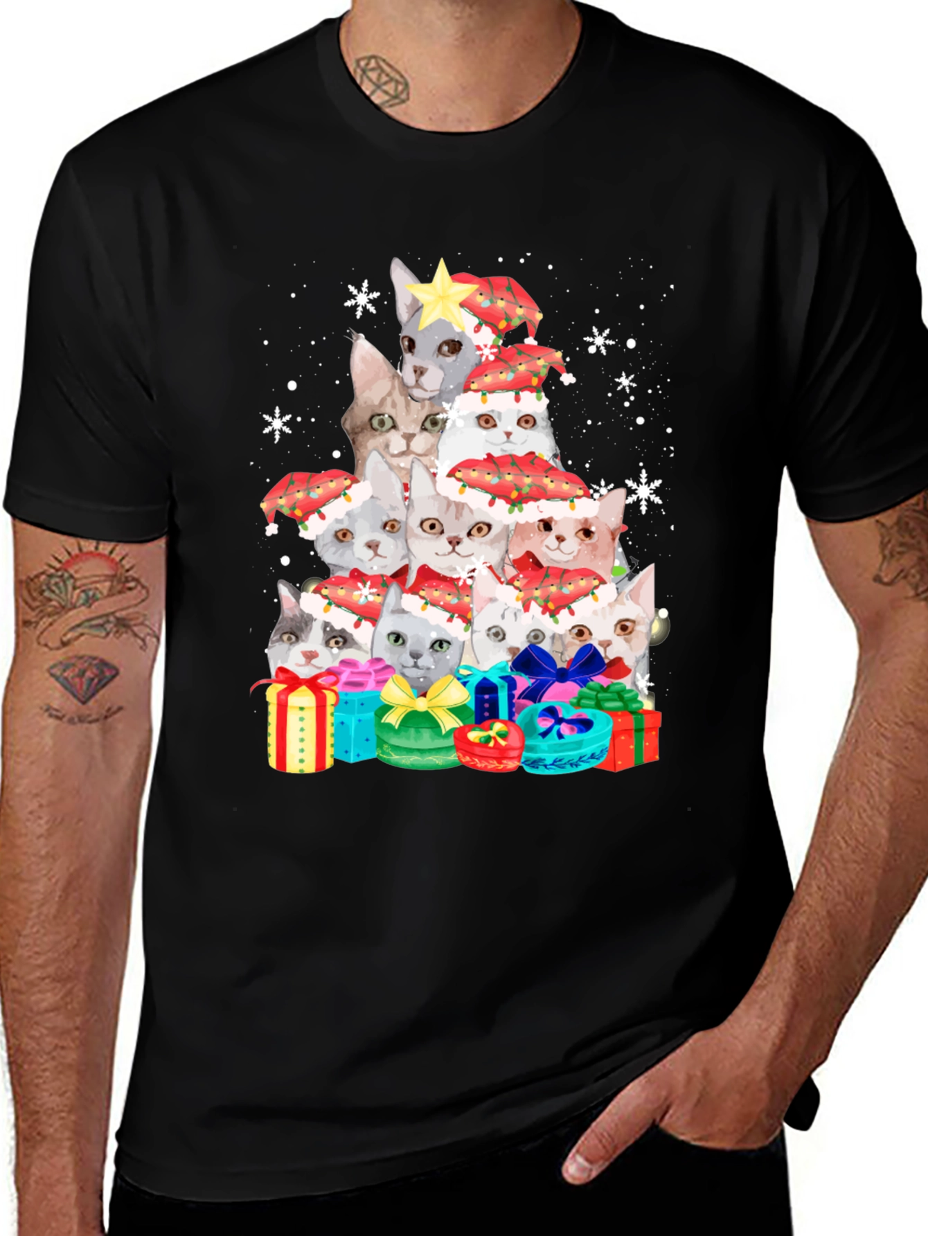 Festive Cat Christmas Tree Graphic Tee