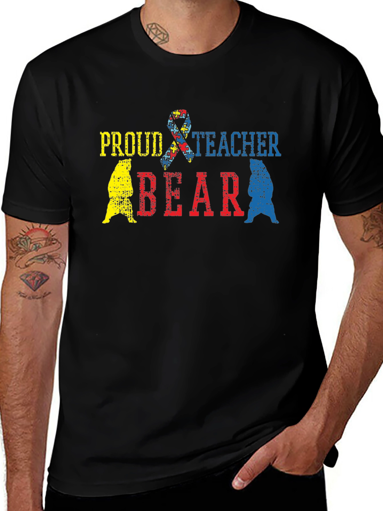 Proud Teacher Bear Autism Awareness T-Shirt