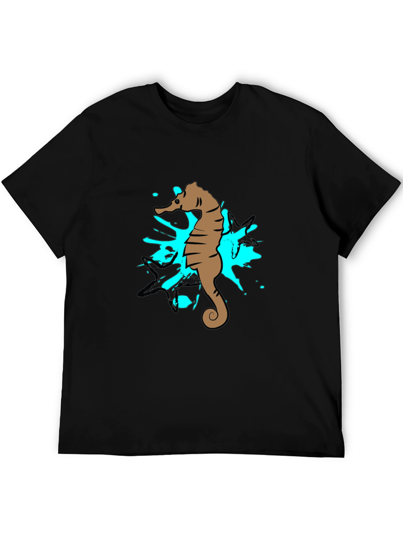 Seahorse Splash Graphic T-Shirt - Black Cotton Tee
