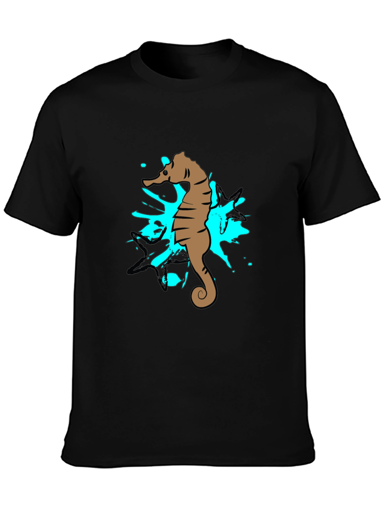 Seahorse Splash Graphic T-Shirt - Black Cotton Tee