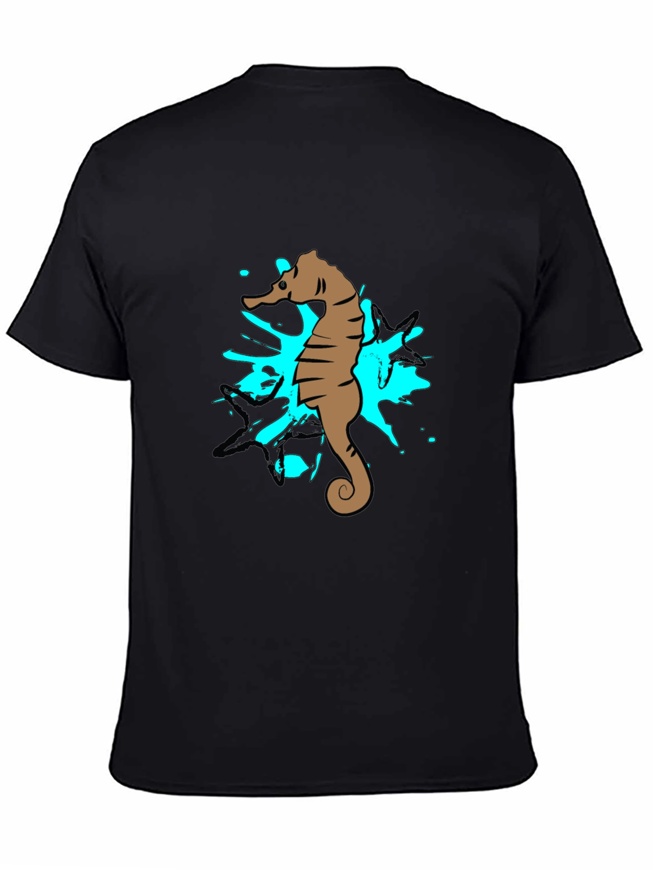 Seahorse Splash Graphic T-Shirt - Black Cotton Tee