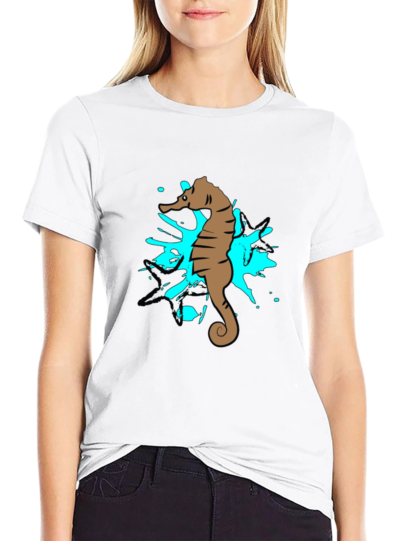 Seahorse Splash Graphic T-Shirt - Black Cotton Tee