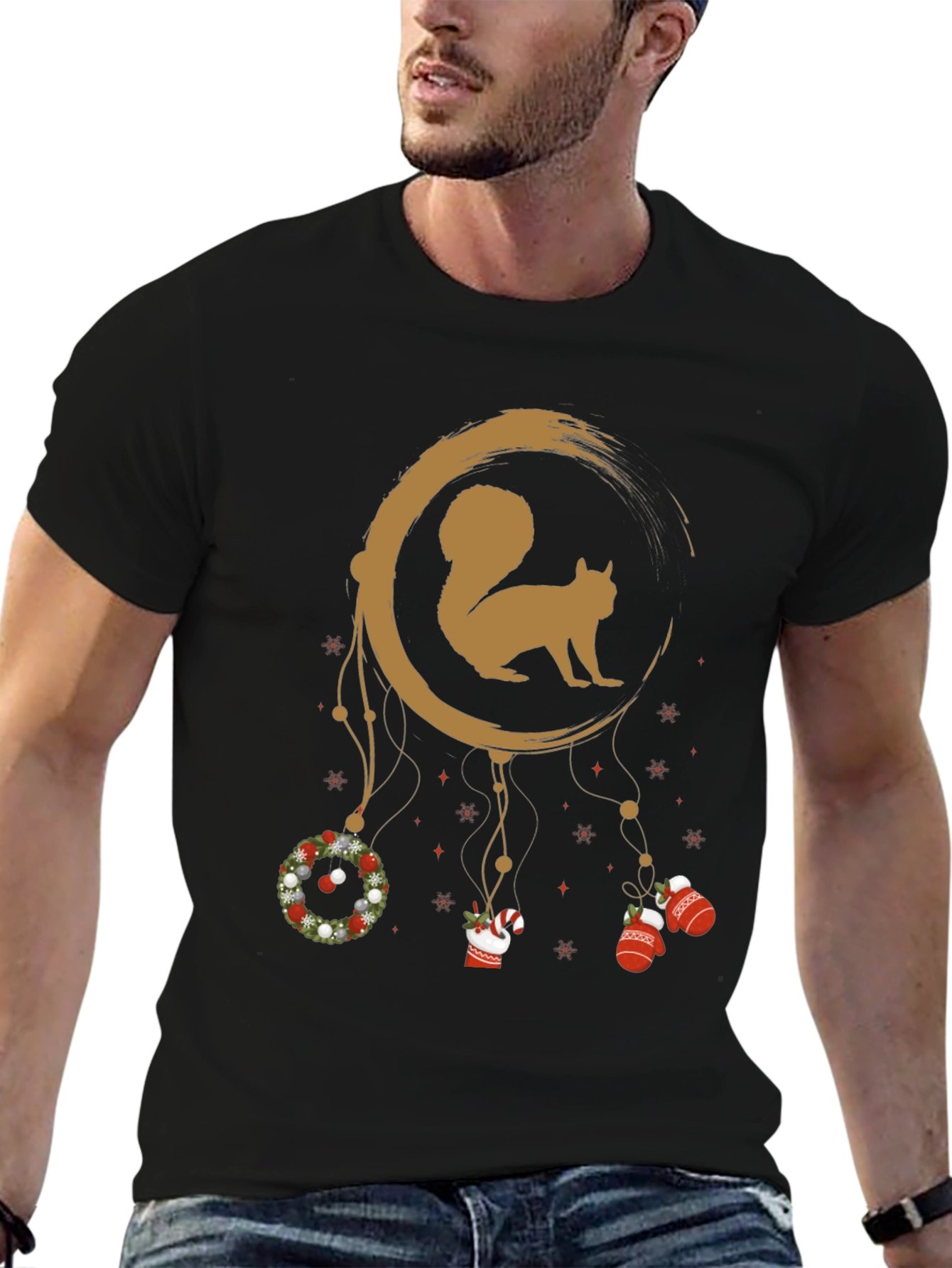 Festive Squirrel Graphic Tee - Holiday Dreamcatcher Design
