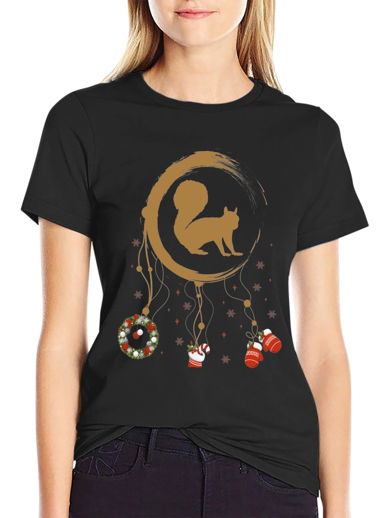 Festive Squirrel Graphic Tee - Holiday Dreamcatcher Design
