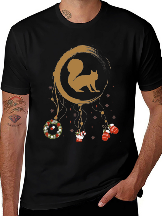 Festive Squirrel Graphic Tee - Holiday Dreamcatcher Design