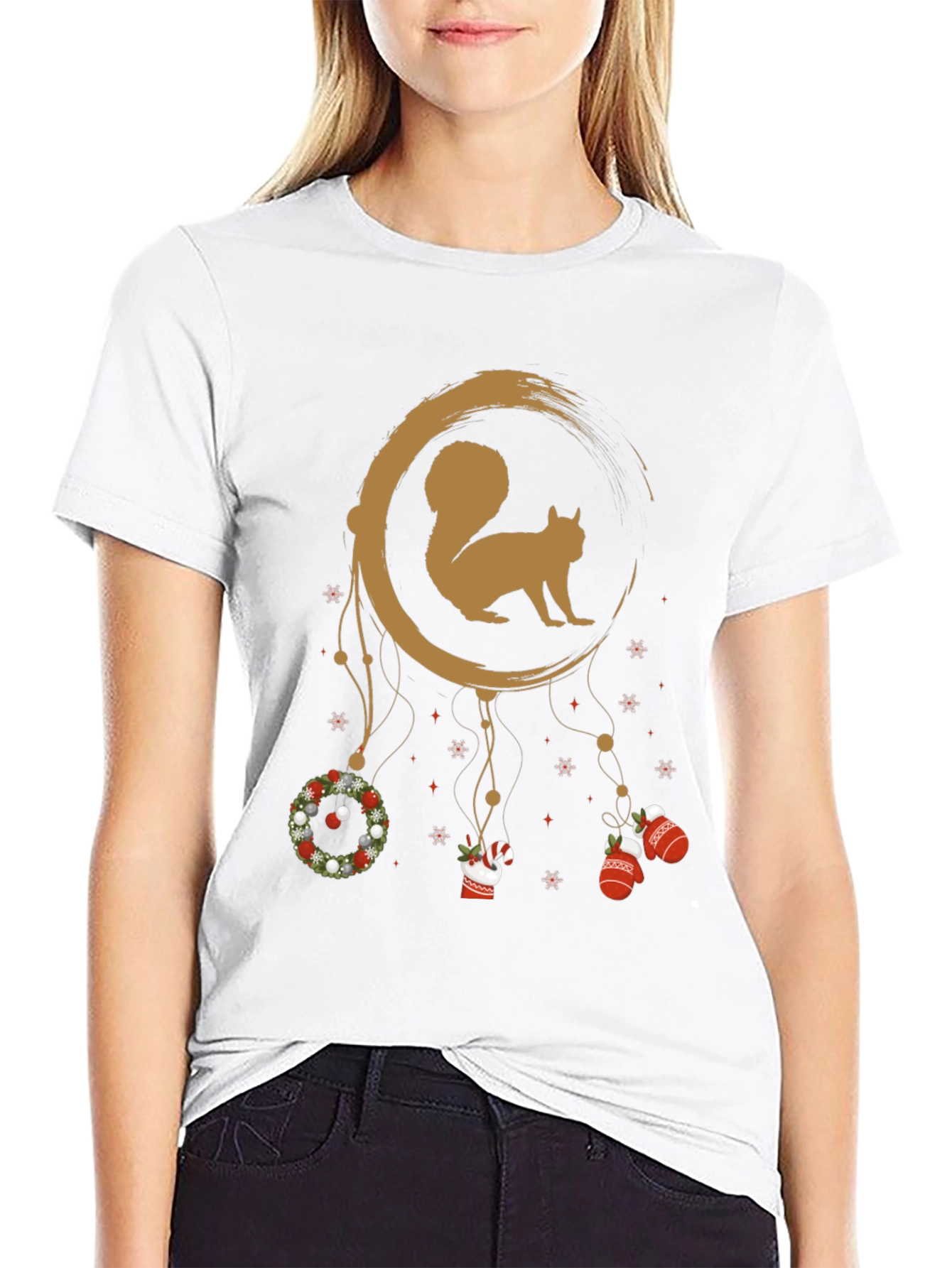 Festive Squirrel Graphic Tee - Holiday Dreamcatcher Design