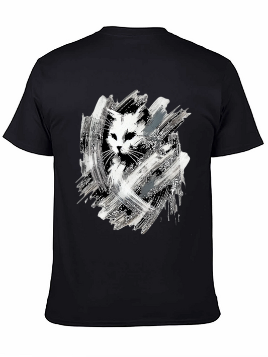 Abstract Cat Print Black T-Shirt