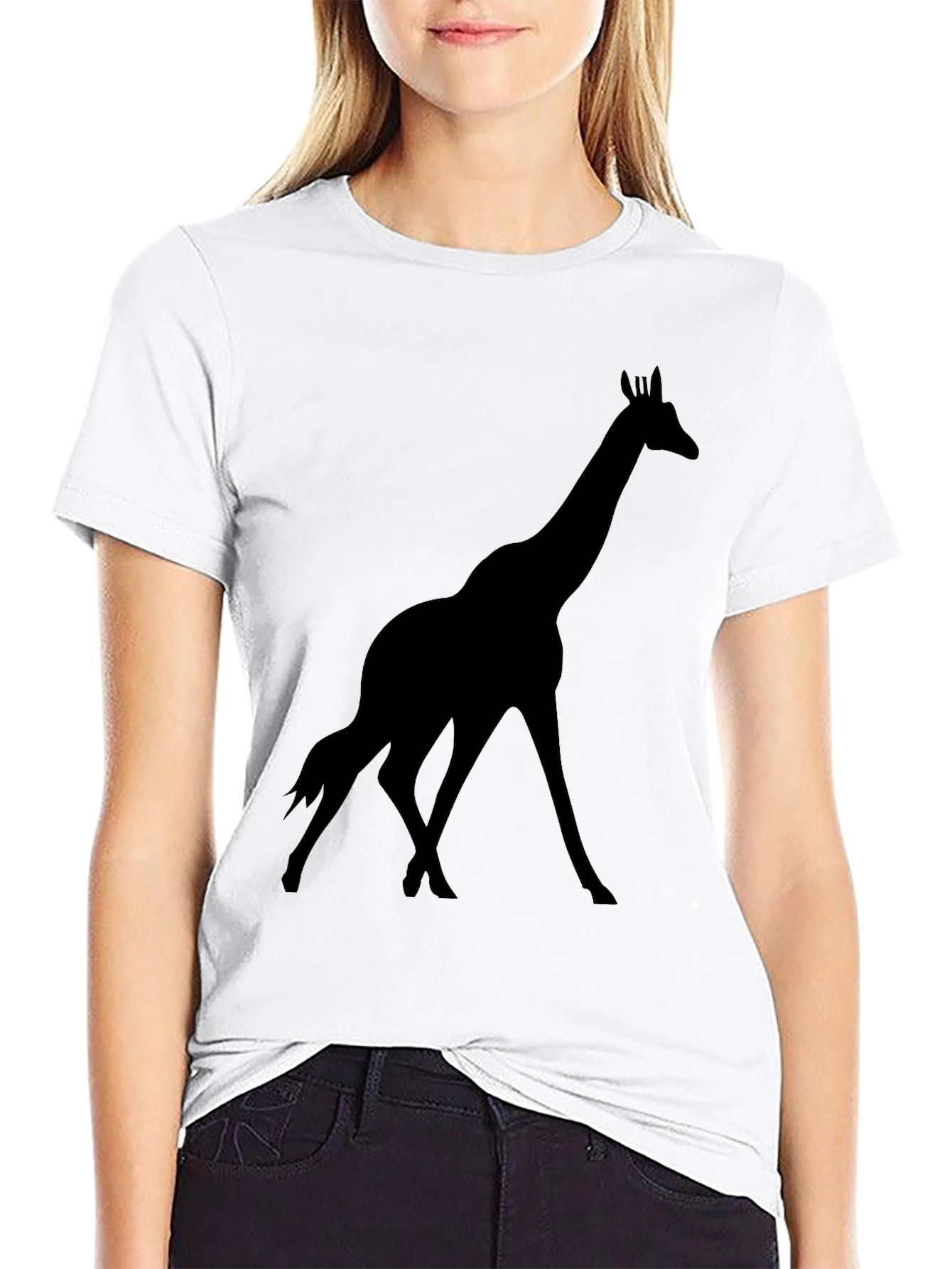 Giraffe Silhouette Graphic Black T-Shirt