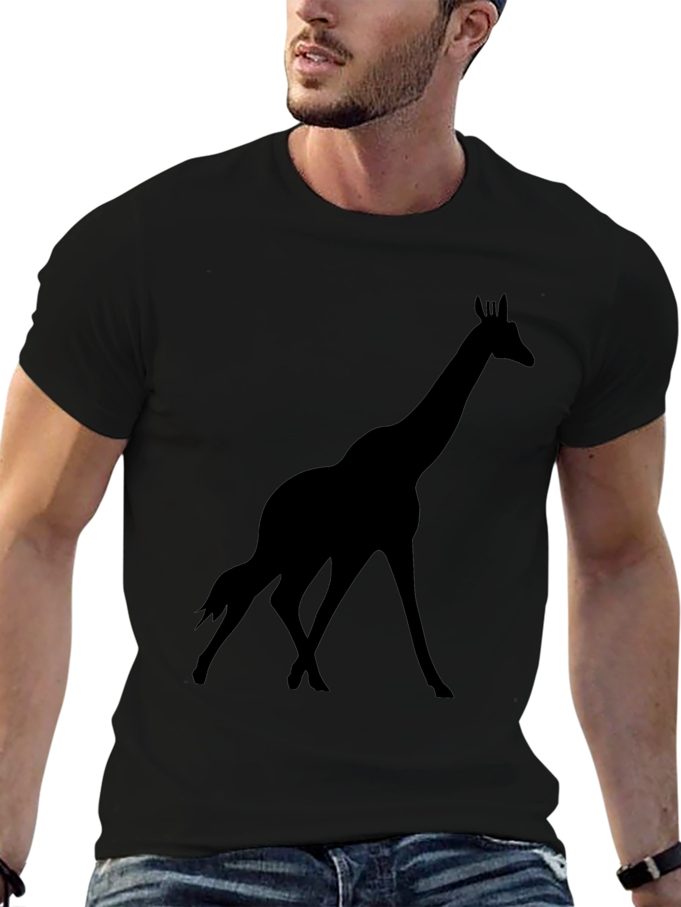 Giraffe Silhouette Graphic Black T-Shirt