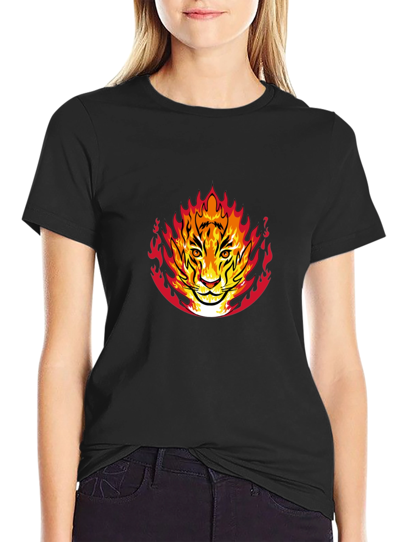 Fiery Tiger Graphic Black T-Shirt