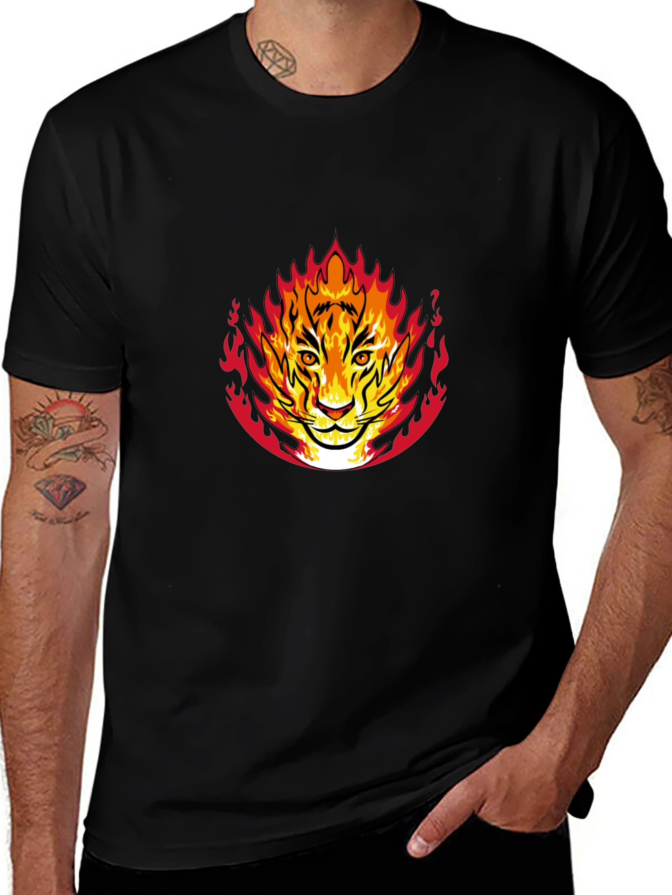 Fiery Tiger Graphic Black T-Shirt