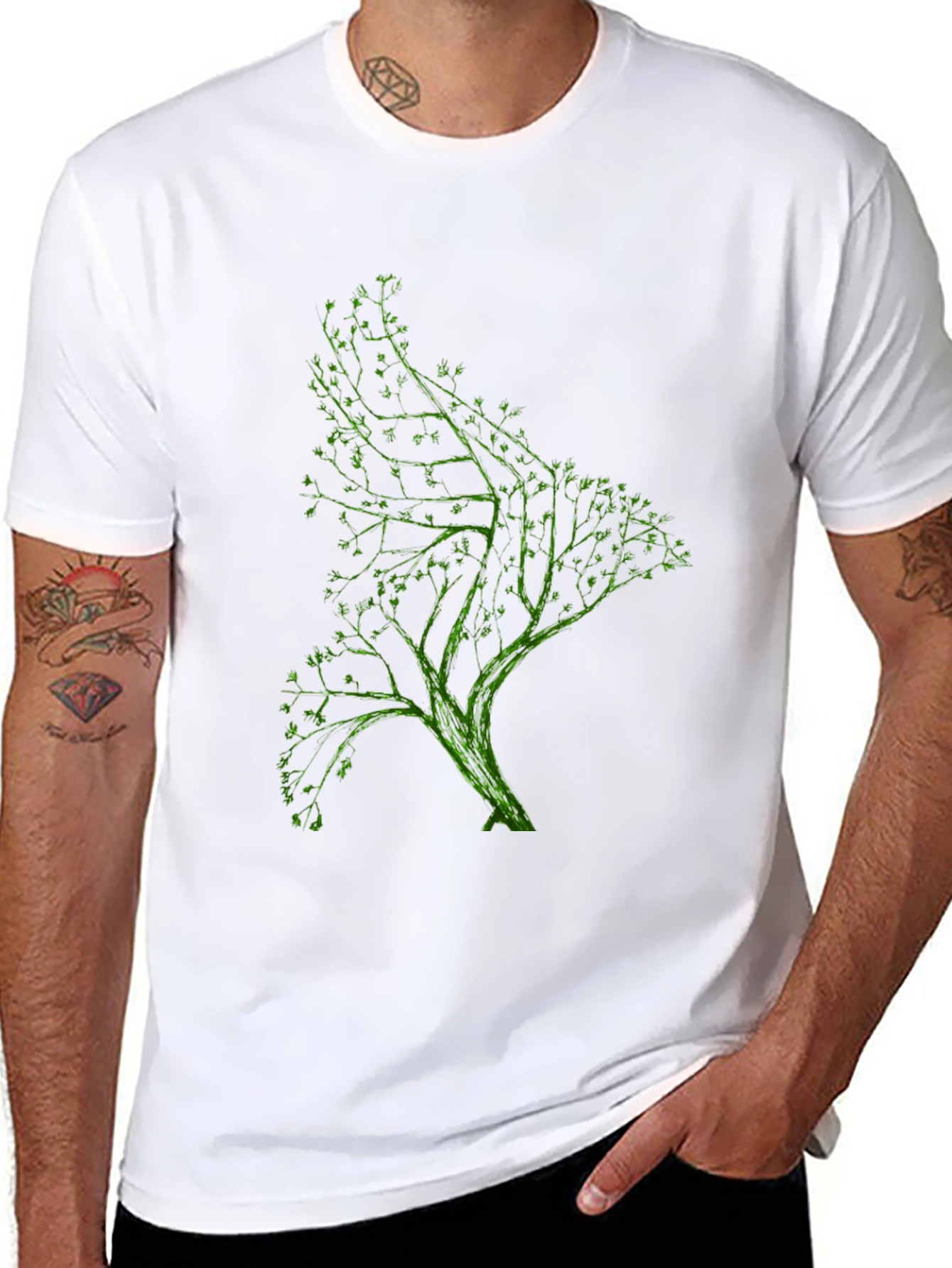 Green Tree Graphic Black T-Shirt
