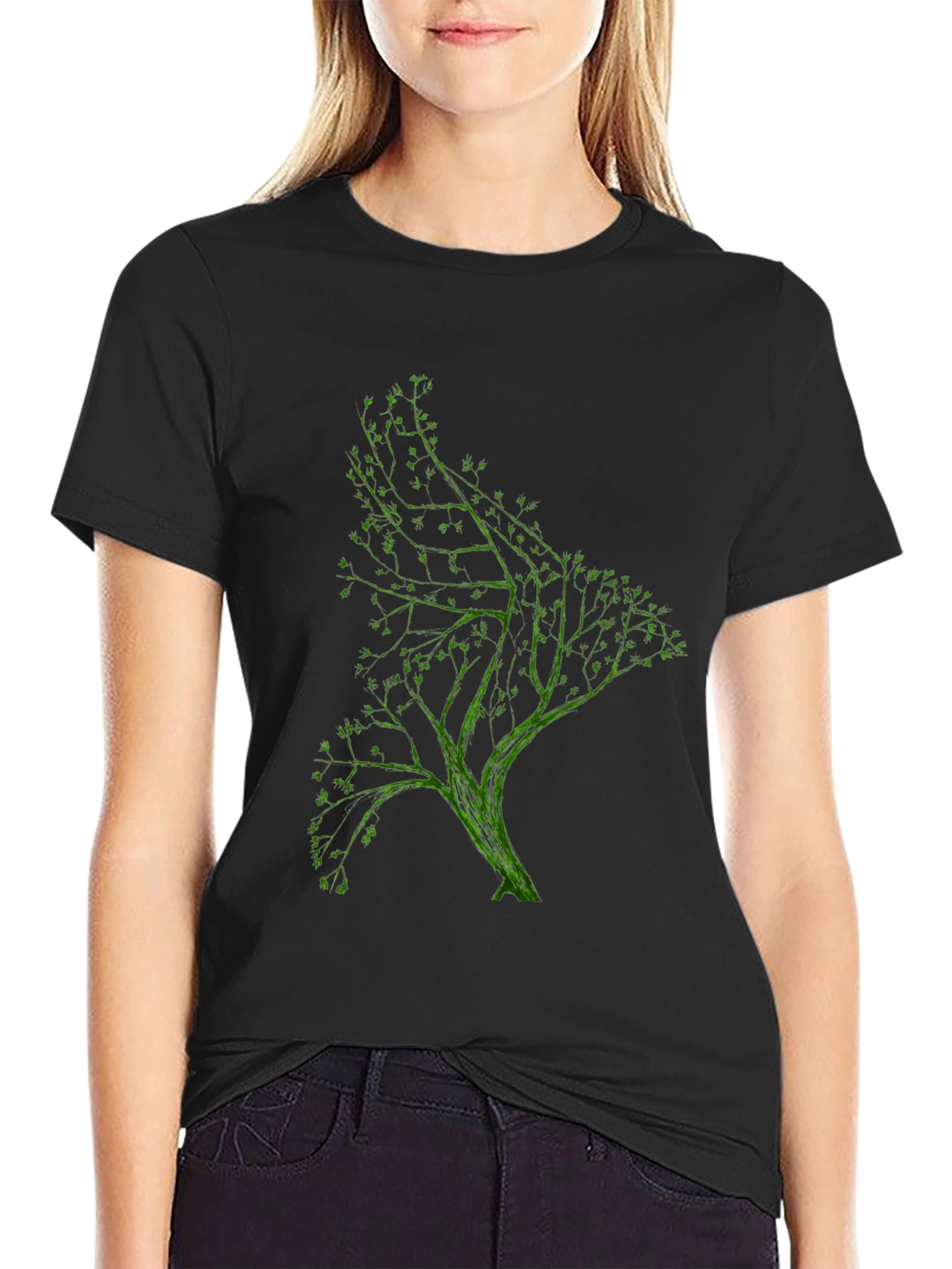 Green Tree Graphic Black T-Shirt